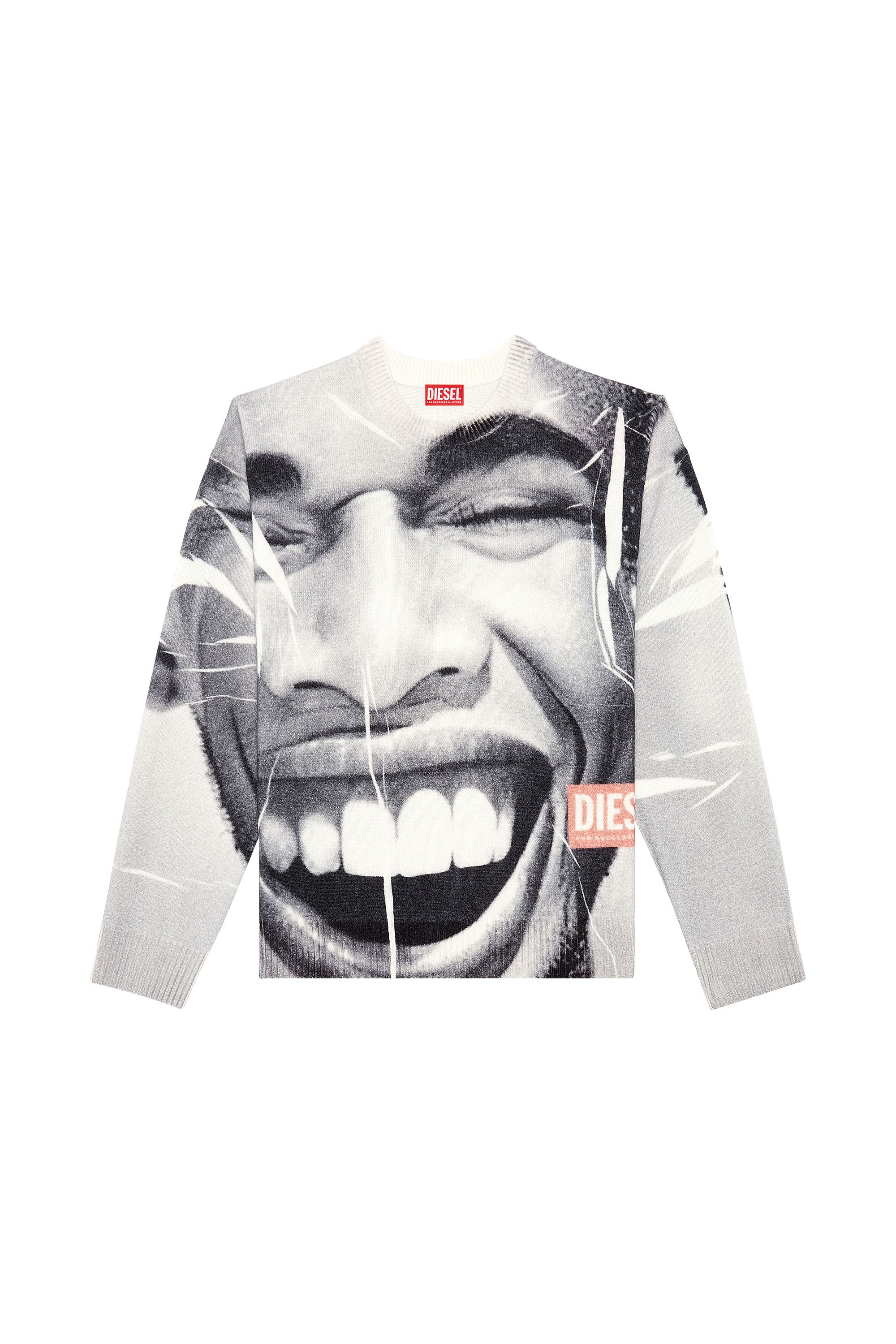 Diesel - K-VICTORY, Man's Jumper with all-over smile print in Grey/White - 5