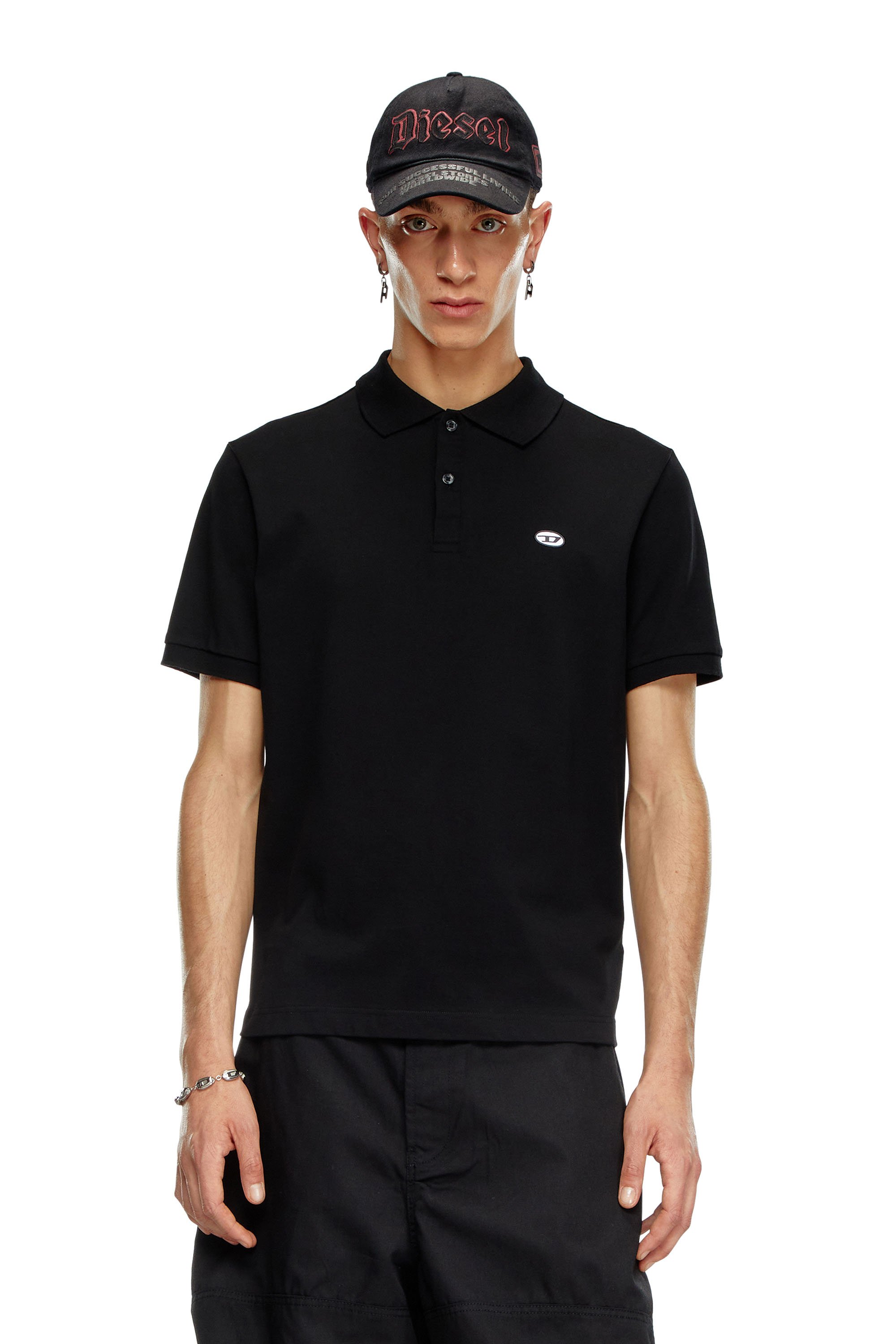 Diesel - T-REJUST-DOVAL-PJ, Man Polo shirt with Oval D patch in Black - Image 1