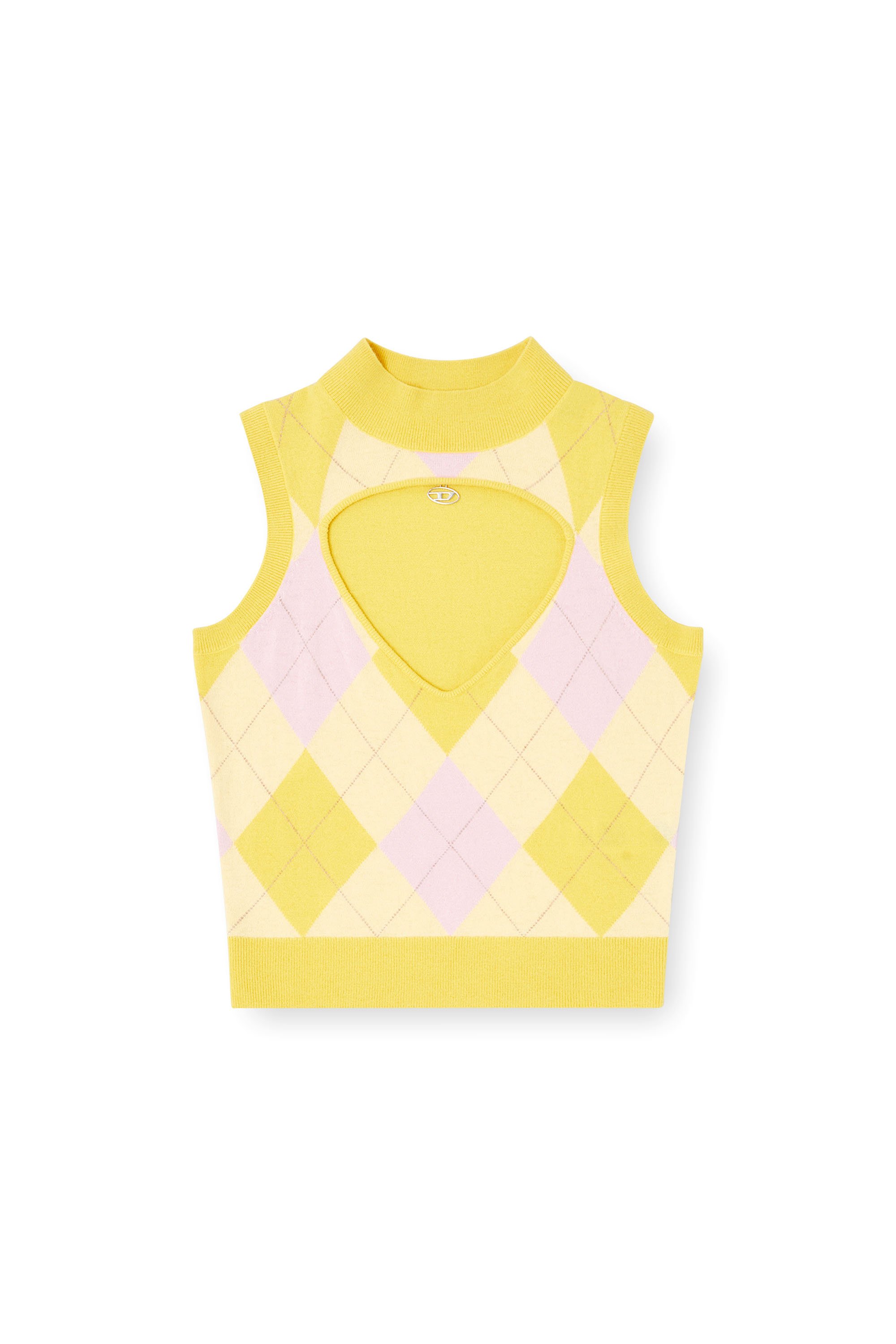 Diesel - M-ROMKO-SL, Woman's Cut-out turtleneck vest in argyle wool in Yellow - 3