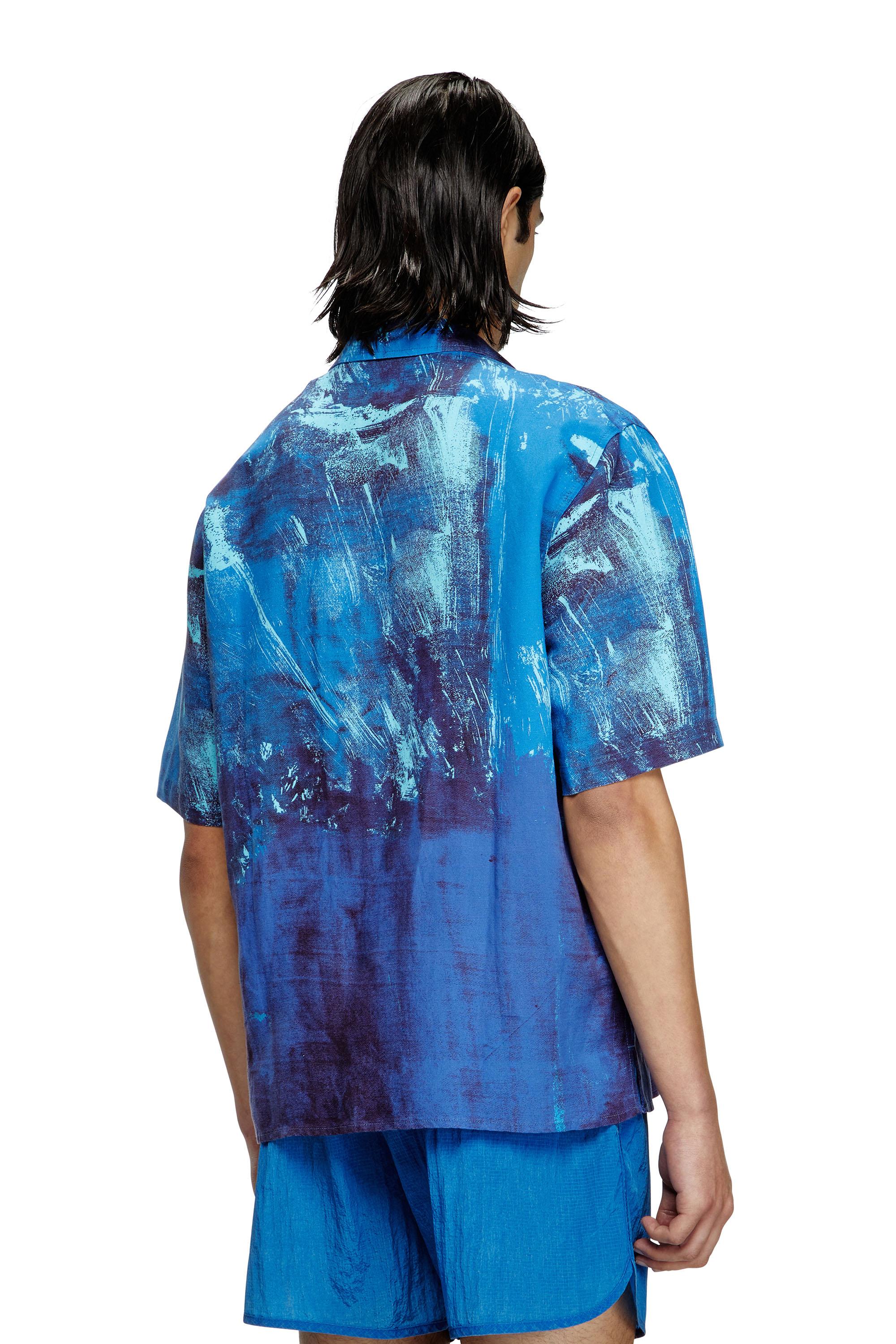 Diesel - CHARLES-D-POP, Camisa de playa de mezcla de lino estampada Hombre in Azul marino - 3