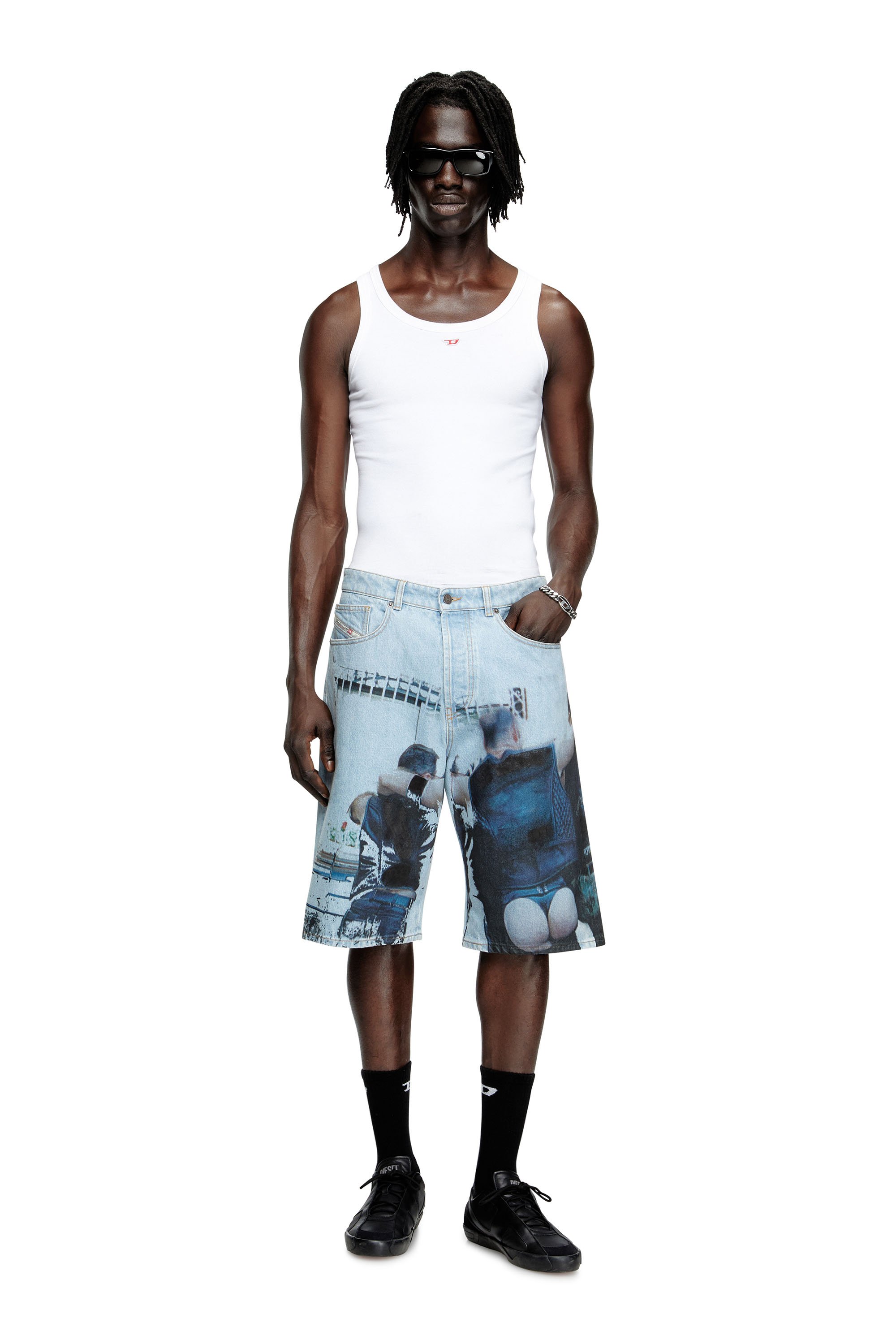 Diesel - PR-D-RIXFORD-S, Pantalones cortos de denim con estampado desteñido Unisex in Azul marino - 1