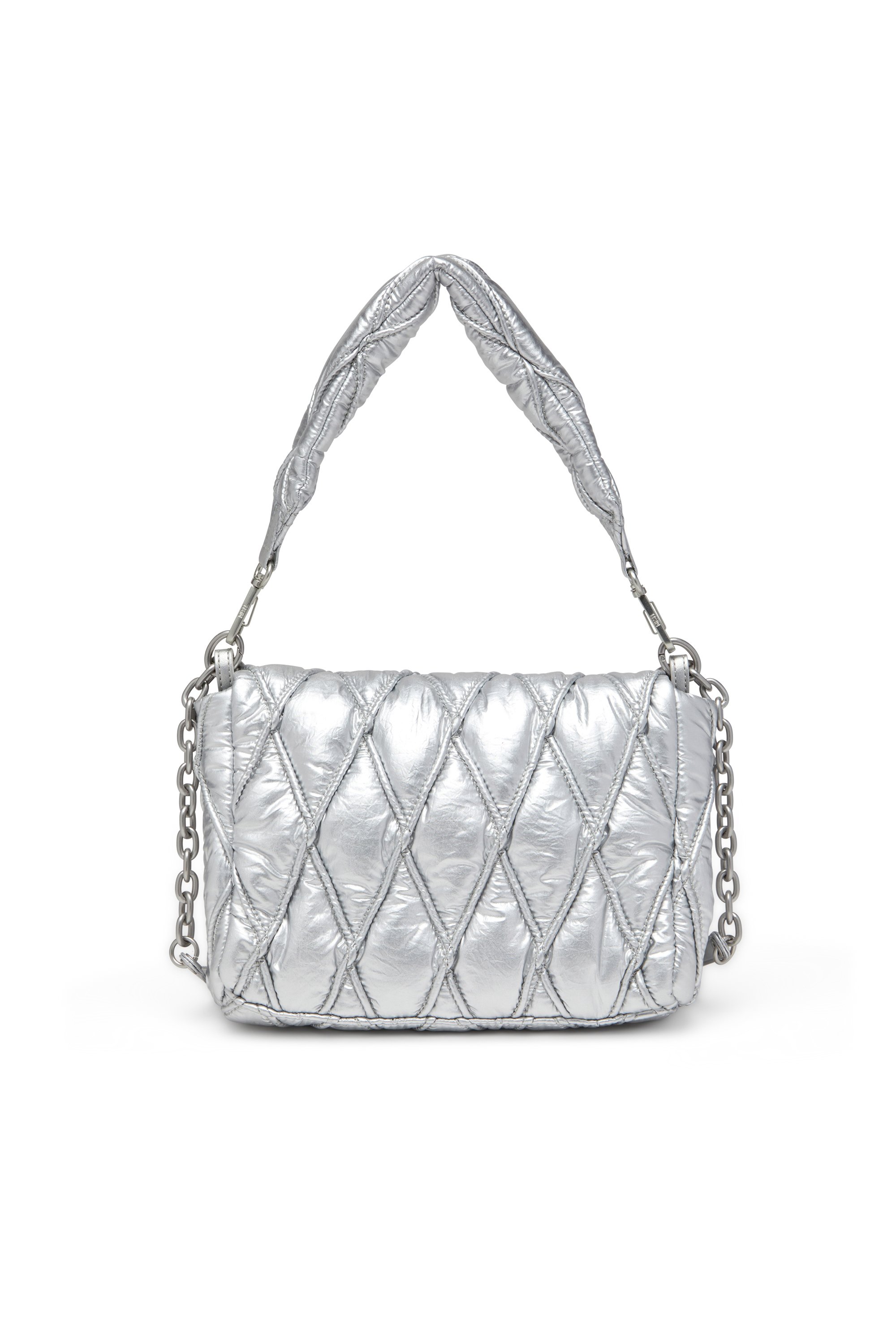 Diesel - CHARM-D SHOULDER M, Charm-D M-Bolso de hombro de nailon metálico Mujer in Plateado - 3