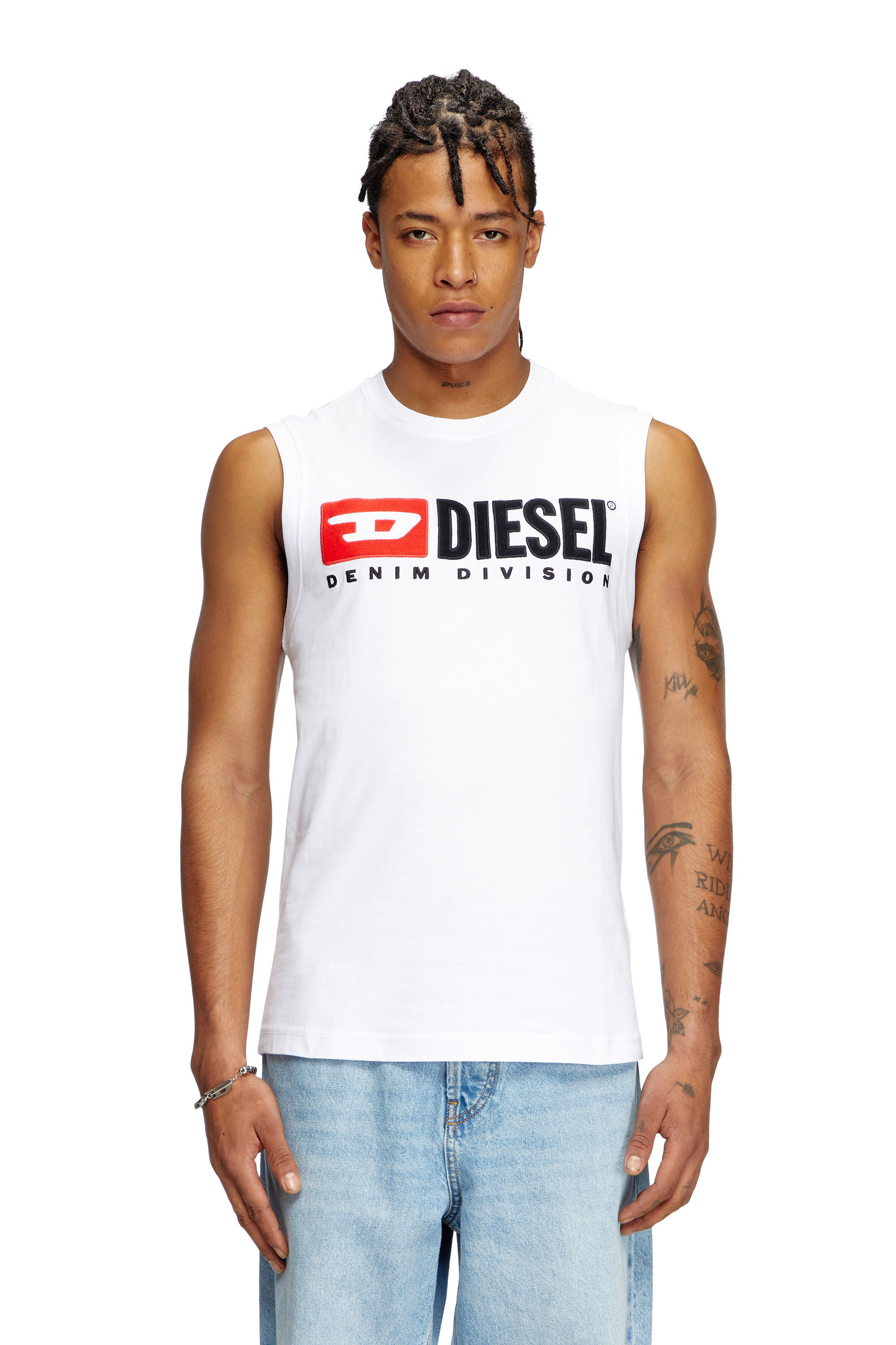 Diesel - T-ISCO-DIV, Camiseta sin mangas con logotipo estampado en el pecho Hombre in Blanco - 1