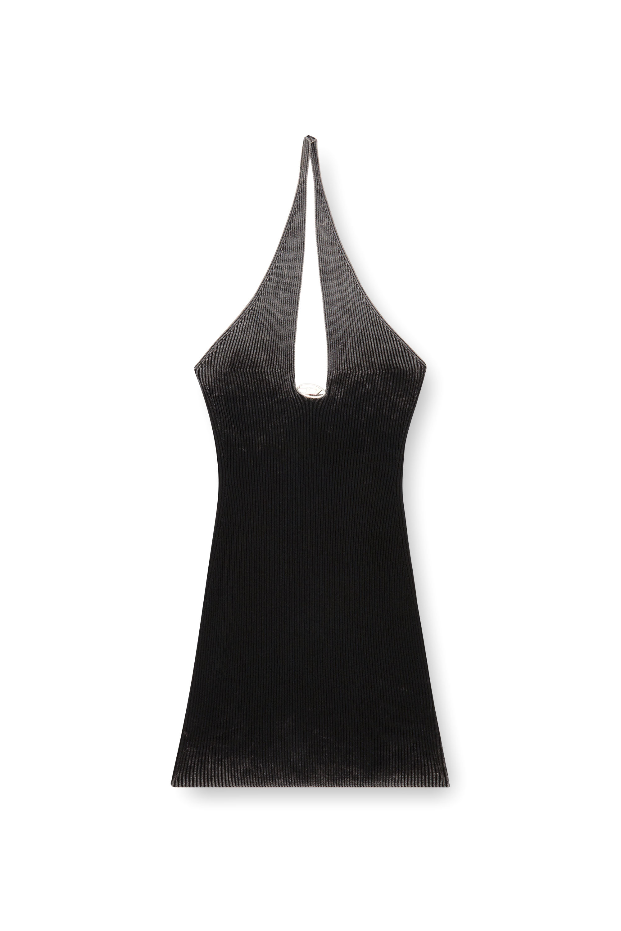Diesel - M-LARISA, Mujer Vestido corto con escote halter de punto de canalé desteñido in Negro - Image 2