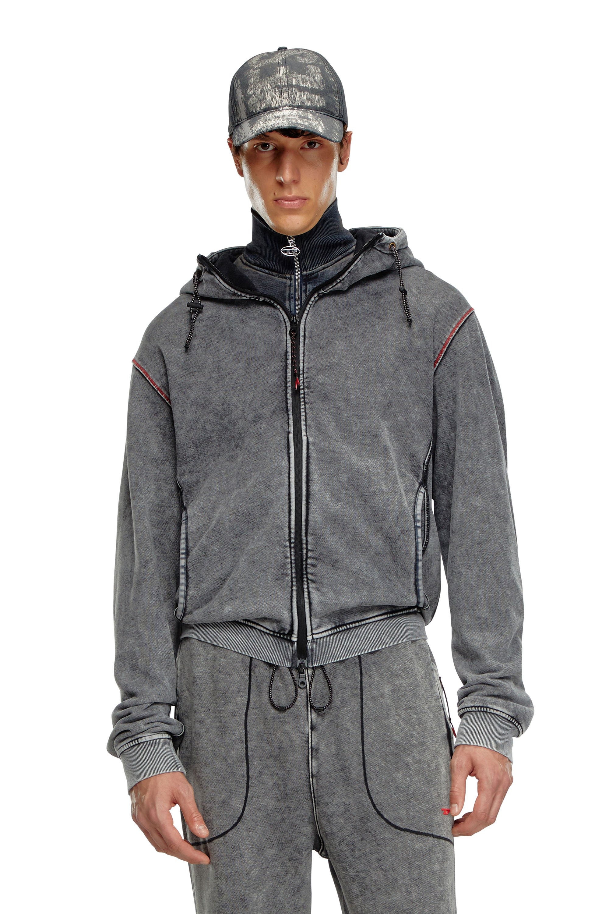 Diesel - AMST-TRANE-HT48, Man Faded hoodie with zip back in Grey - Image 1