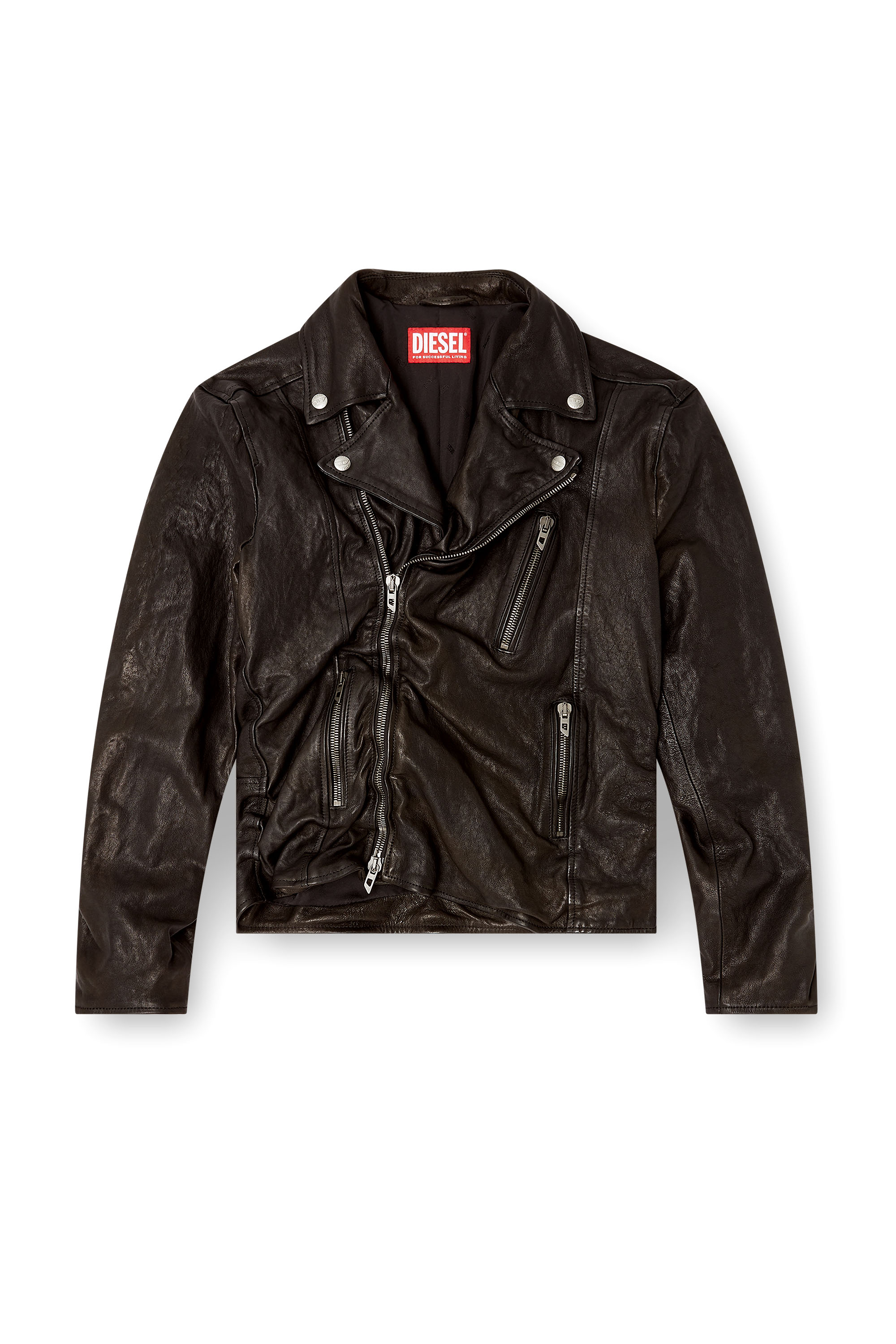 Diesel - L-UNCAN, Chaqueta biker de cuero hervido Hombre in Negro - 3