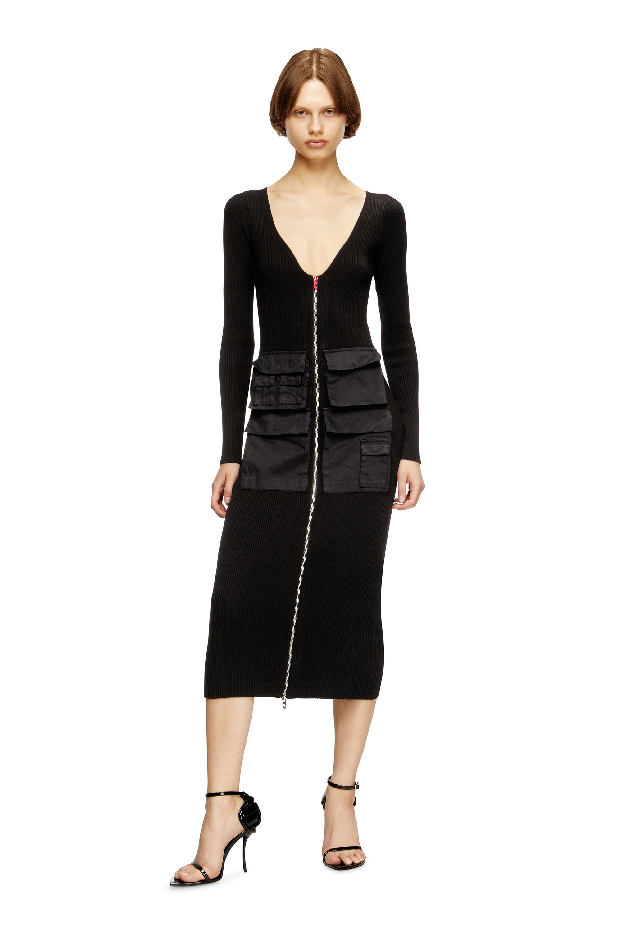 Diesel - M-MELTI-LS, Vestido midi en canalé con bolsillos cargo Mujer in ToBeDefined - 2