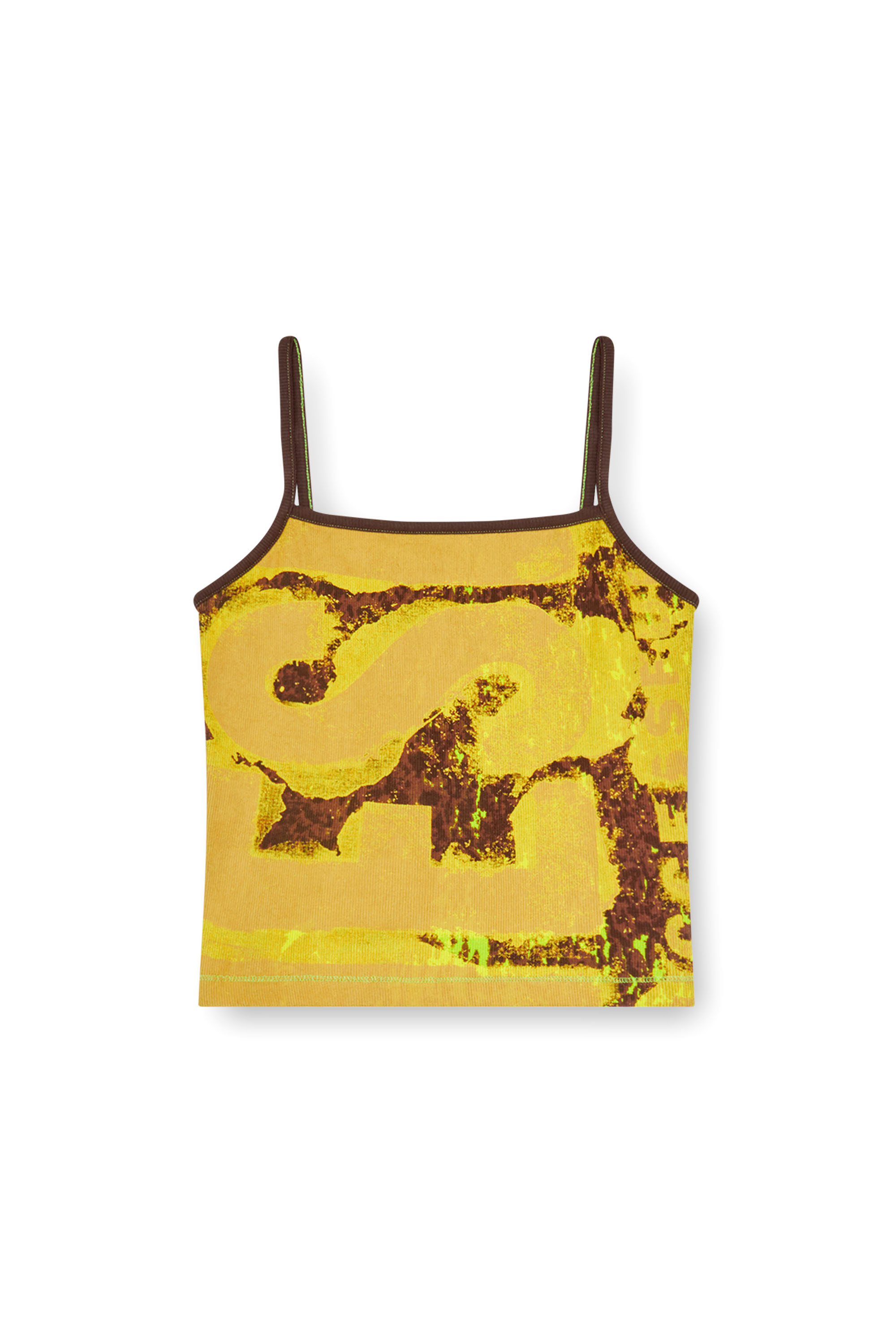 Diesel - T-HOP-P1, Woman's Ribbed crop top with rain-camo print in Brown/Yellow - 4