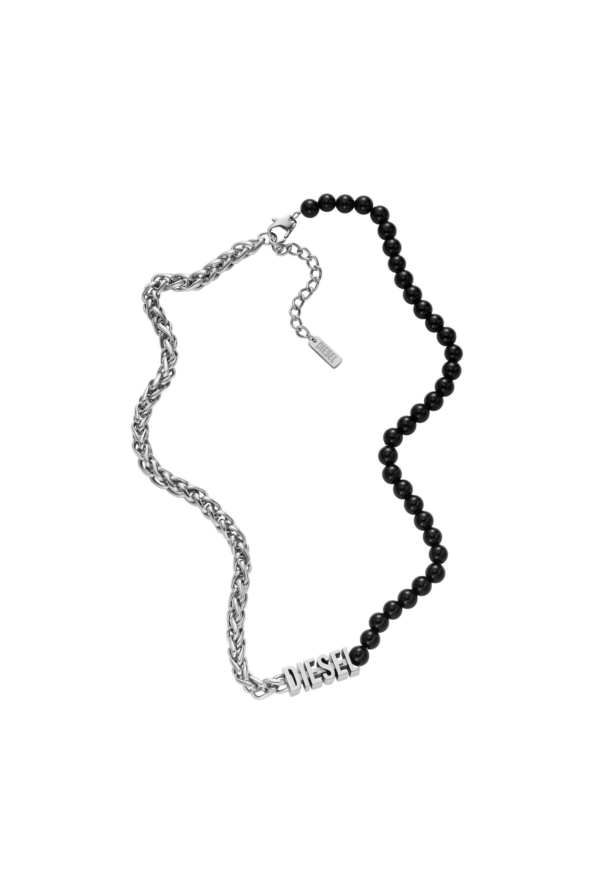 Diesel - DX1543040 JEWEL, Unisex's Black Agate Beaded Chain Necklace in Silver/Black - 2