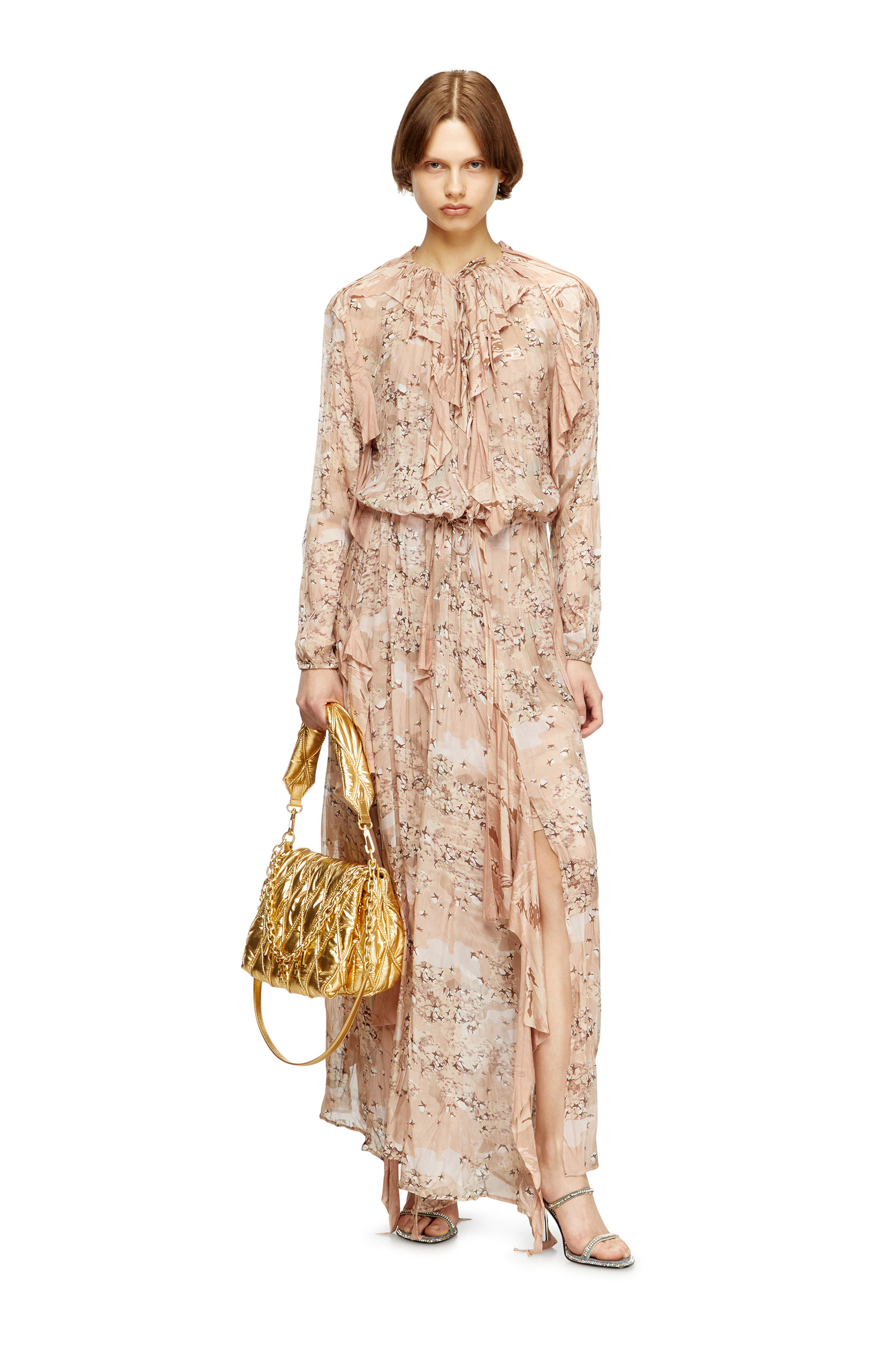 Diesel - D-AZZLING-R1, Maxivestido con volantes de chifón de camuflaje Mujer in ToBeDefined - 1