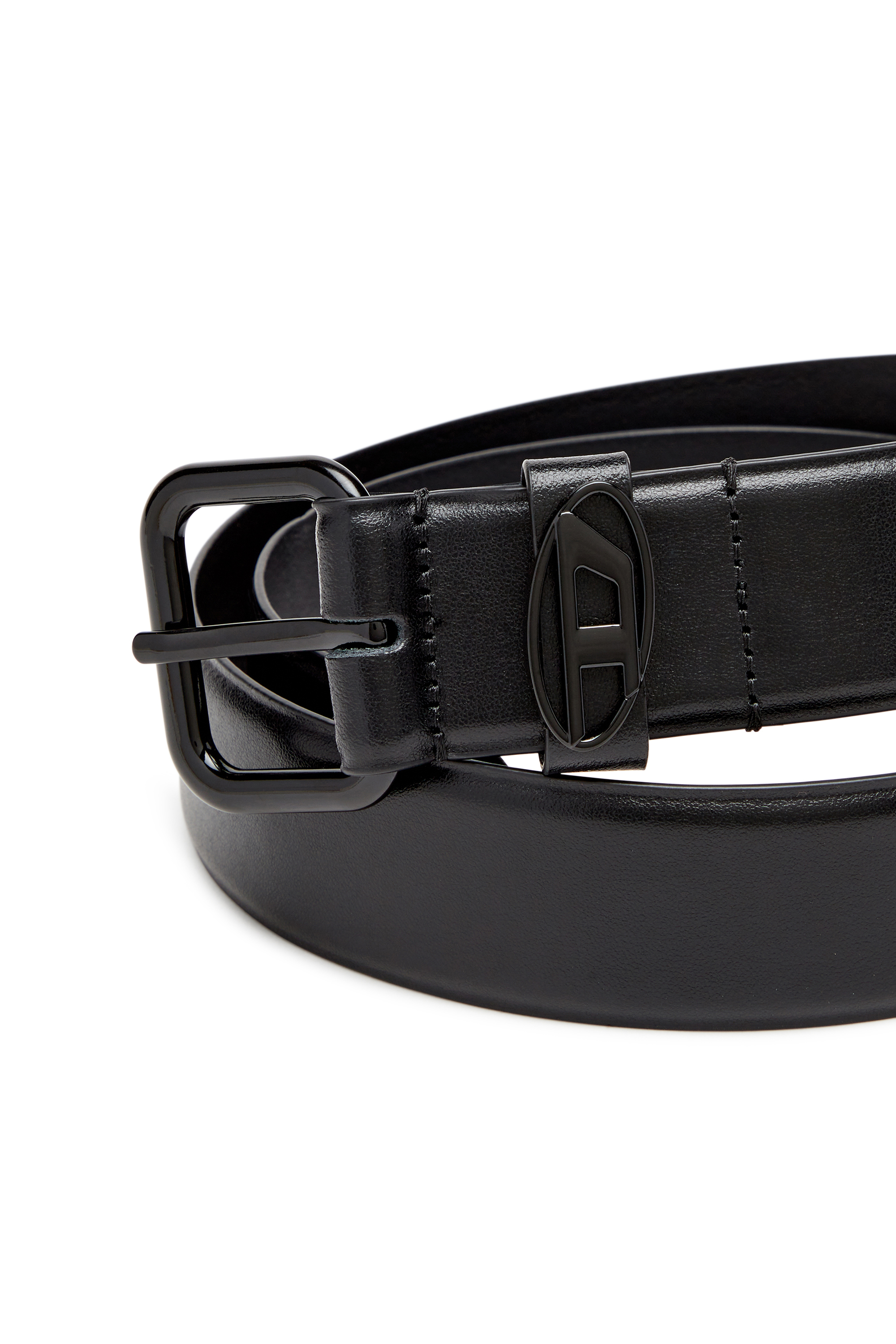 Diesel - B-1DR OVAL D LOOP, Cinturón de cuero adornado con una placa con el logotipo Unisex in Negro - 3