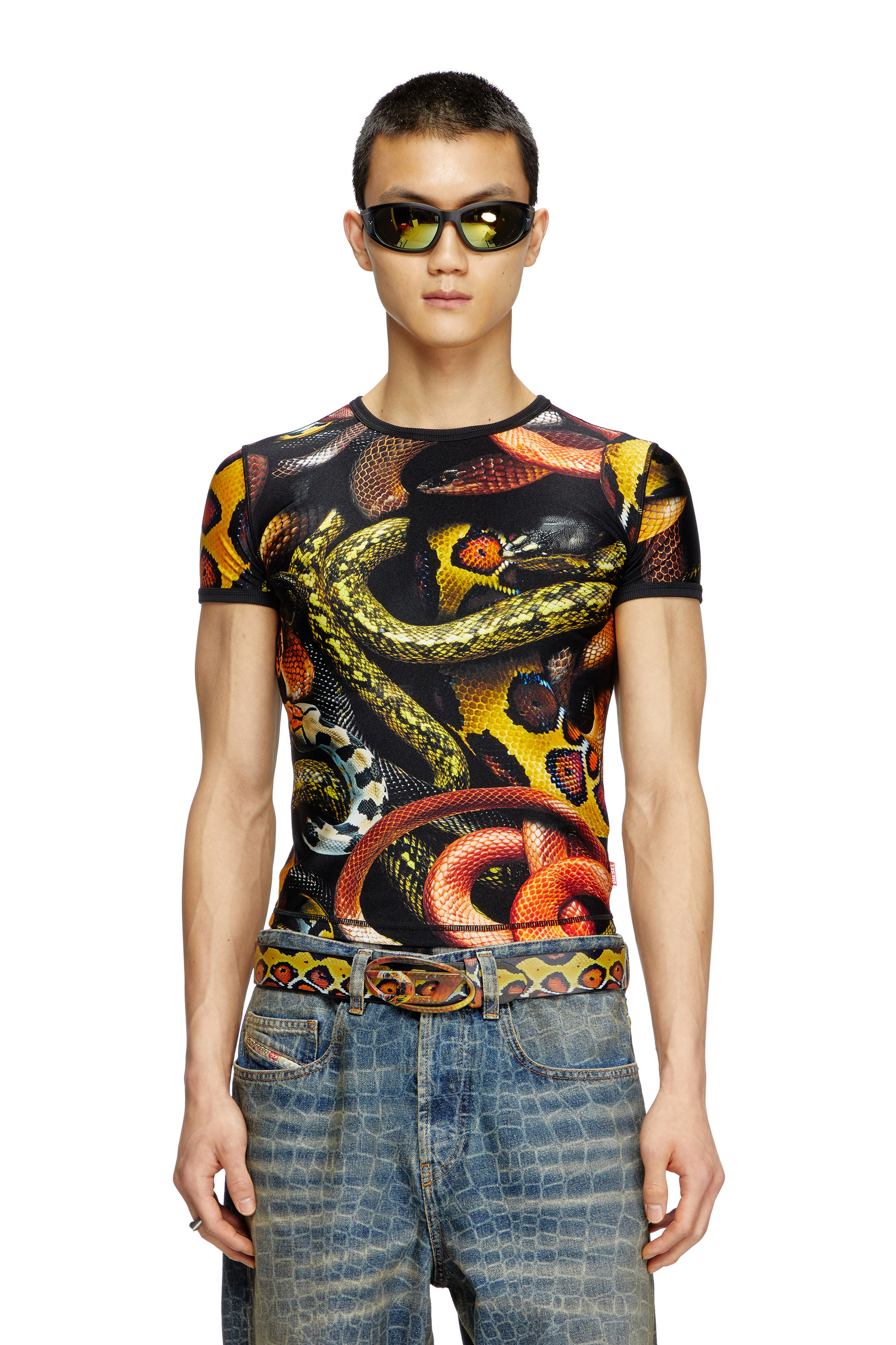 Diesel - CL-T-UNCLE-SNAKE, Camiseta de licra con estampado de serpiente all-over Unisex in Multicolor - 2