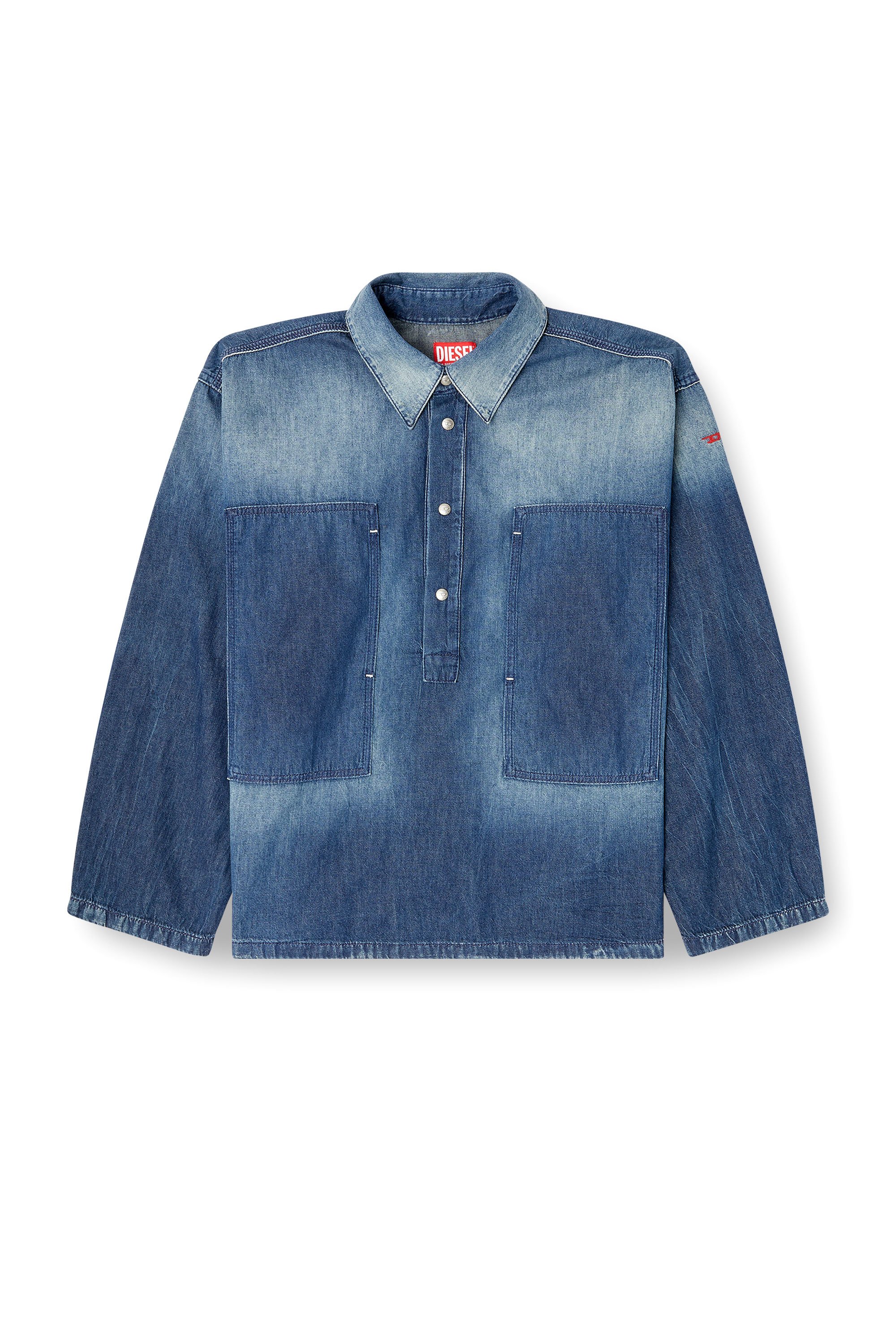 Diesel - DE-PRISS, Woman's Henley top in contrast-effect denim in Medium blue - 4