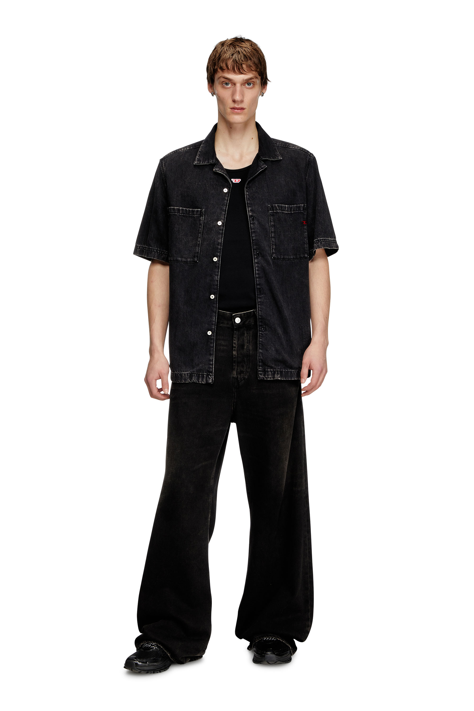 Diesel - D-PAROSHORT, Man's Bowling shirt in Tencel denim in Black - 4