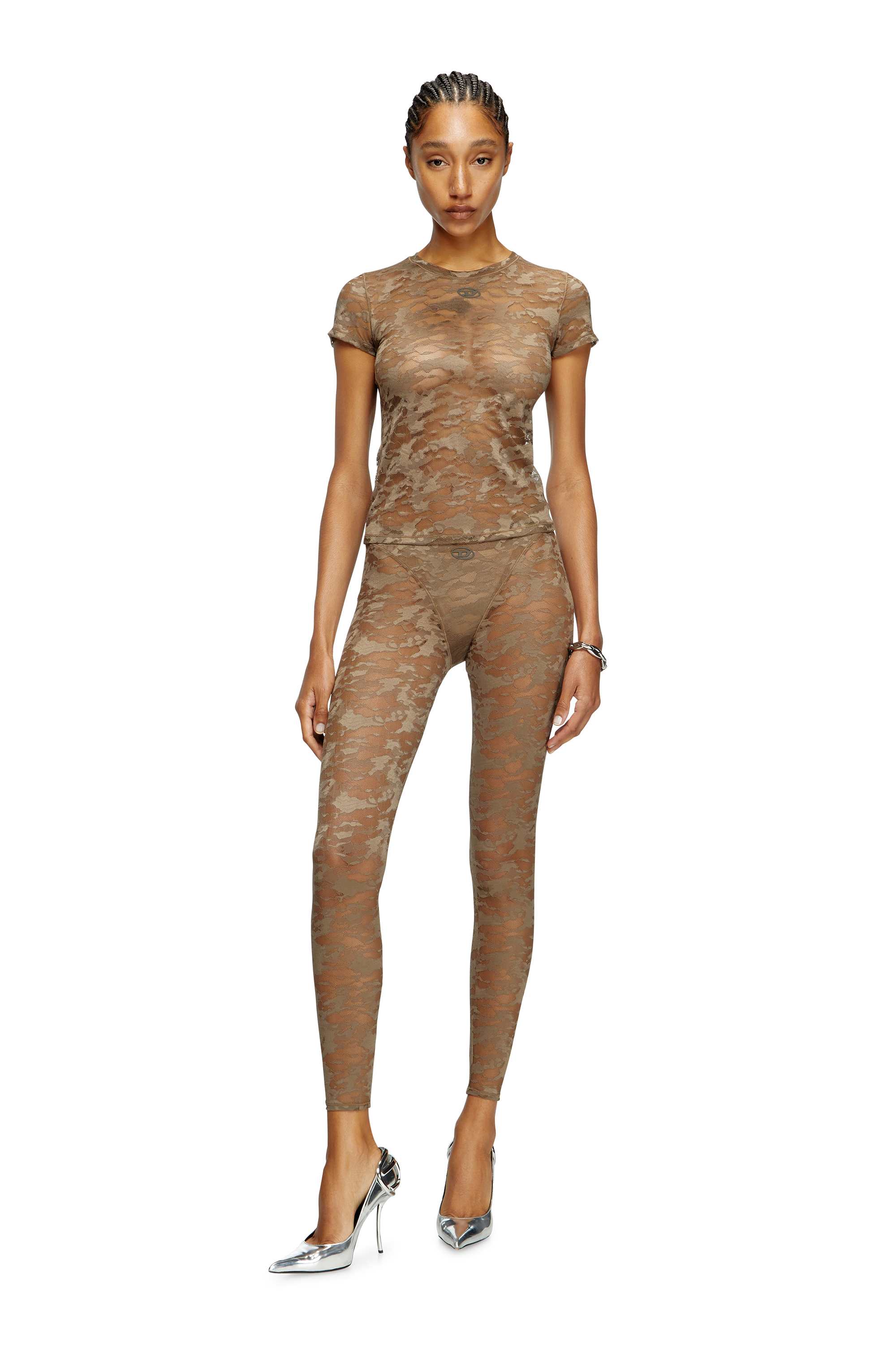 Diesel - KASIA-UTLT, Woman's Camo lace T-shirt in Brown - 3