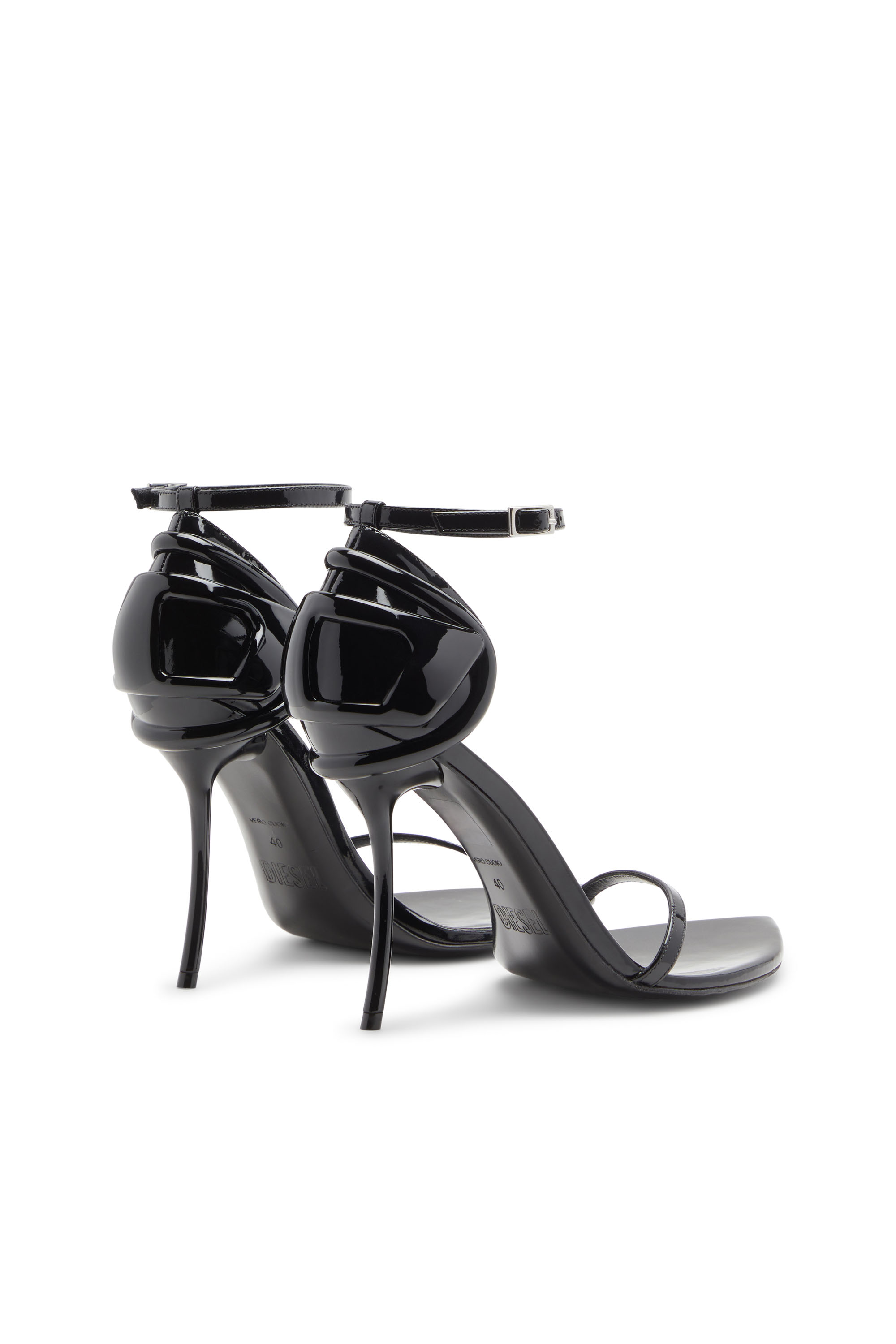 Diesel - D-TEN&HALF SANDAL, D-Ten&Half-Sandalias con tacones de aguja en charol y satén Mujer in Negro - 3