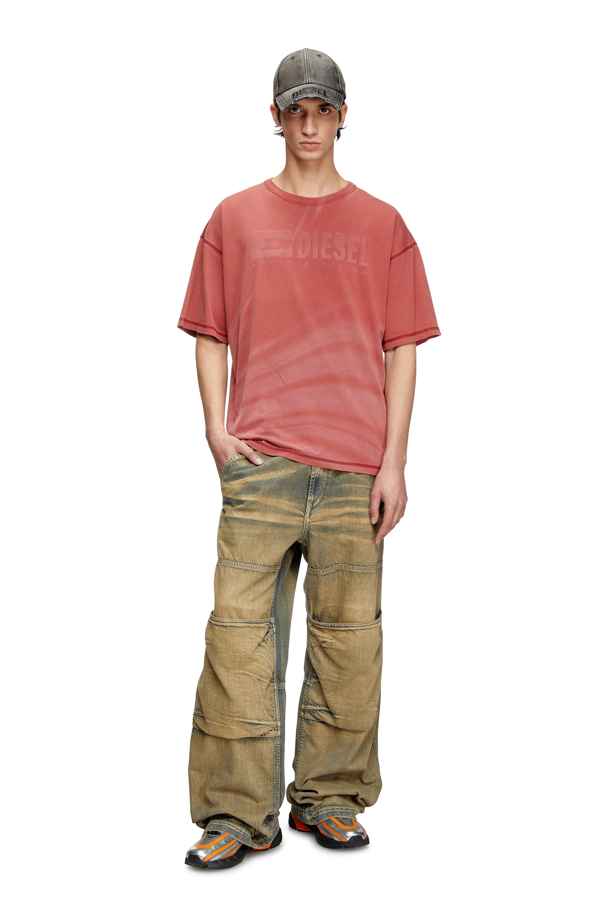 Diesel - T-ADJUST-R13, Man's Laser-faded logo T-shirt in Red - 2