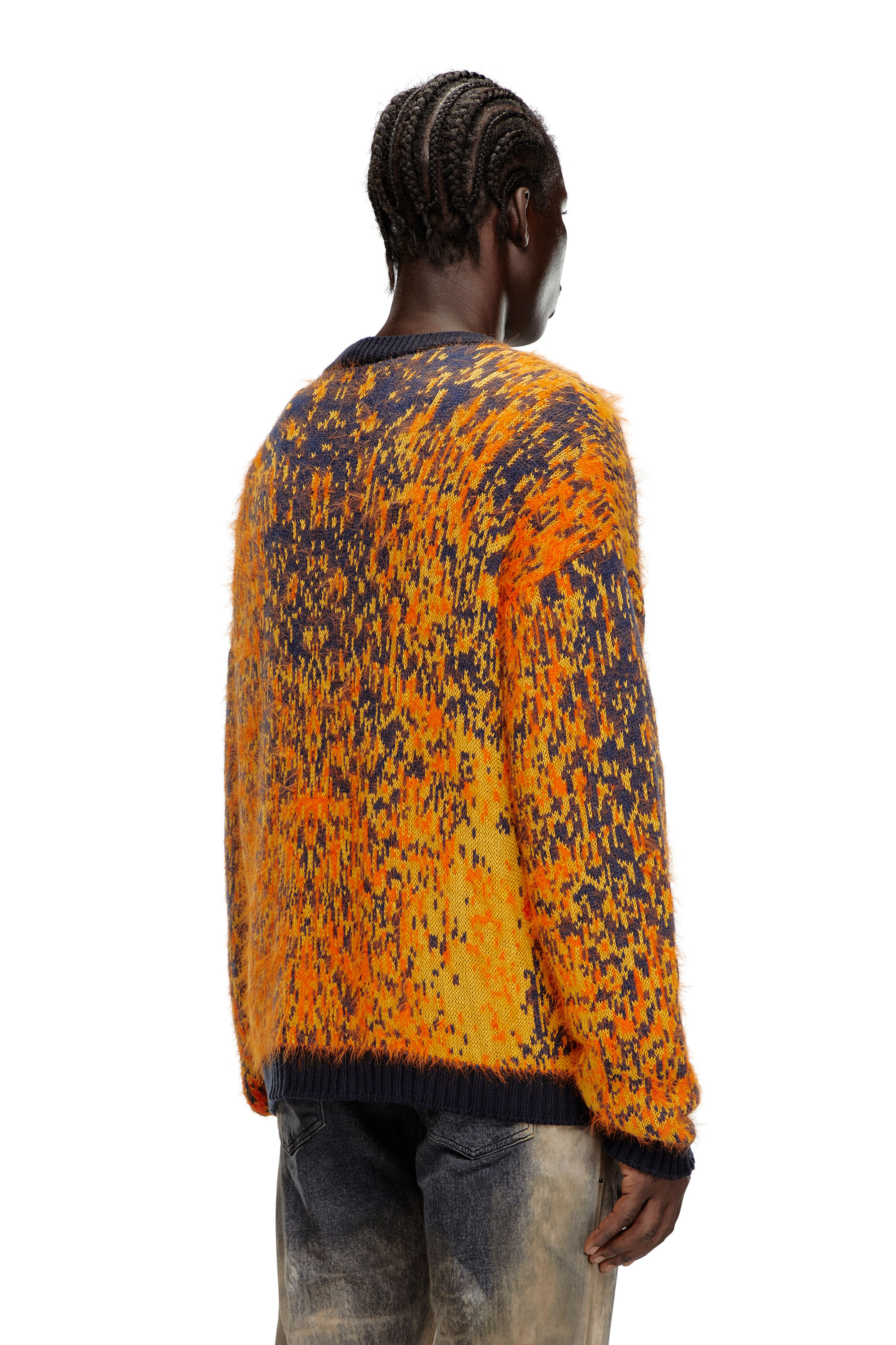 Diesel - K-RANGER, Man's Fuzzy cardigan with abstract pattern in Orange - 2