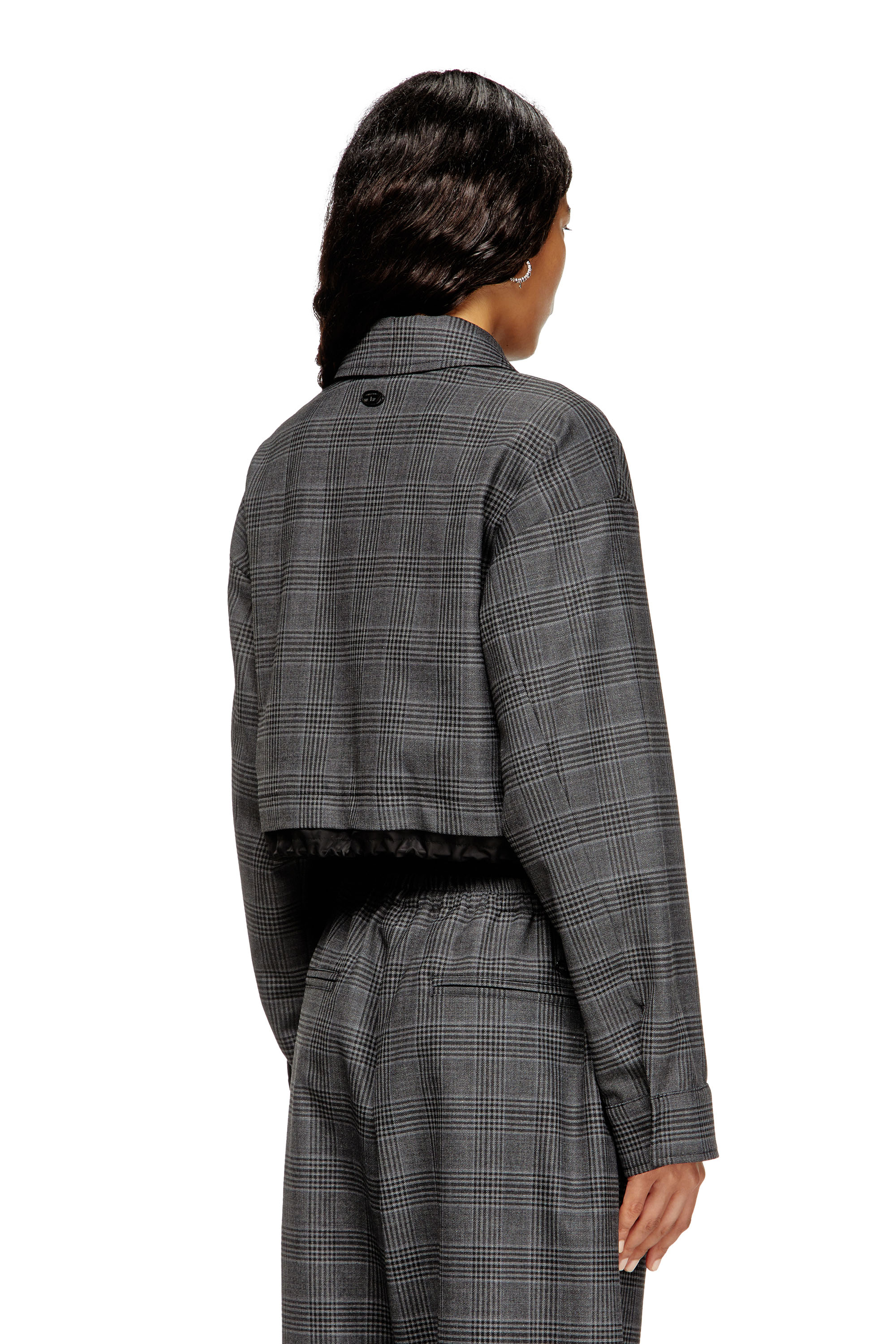 Diesel - J-TING-FEM, Chaqueta recortada estilo coach de mezcla de lana Príncipe de Gales Mujer in Negro - 3