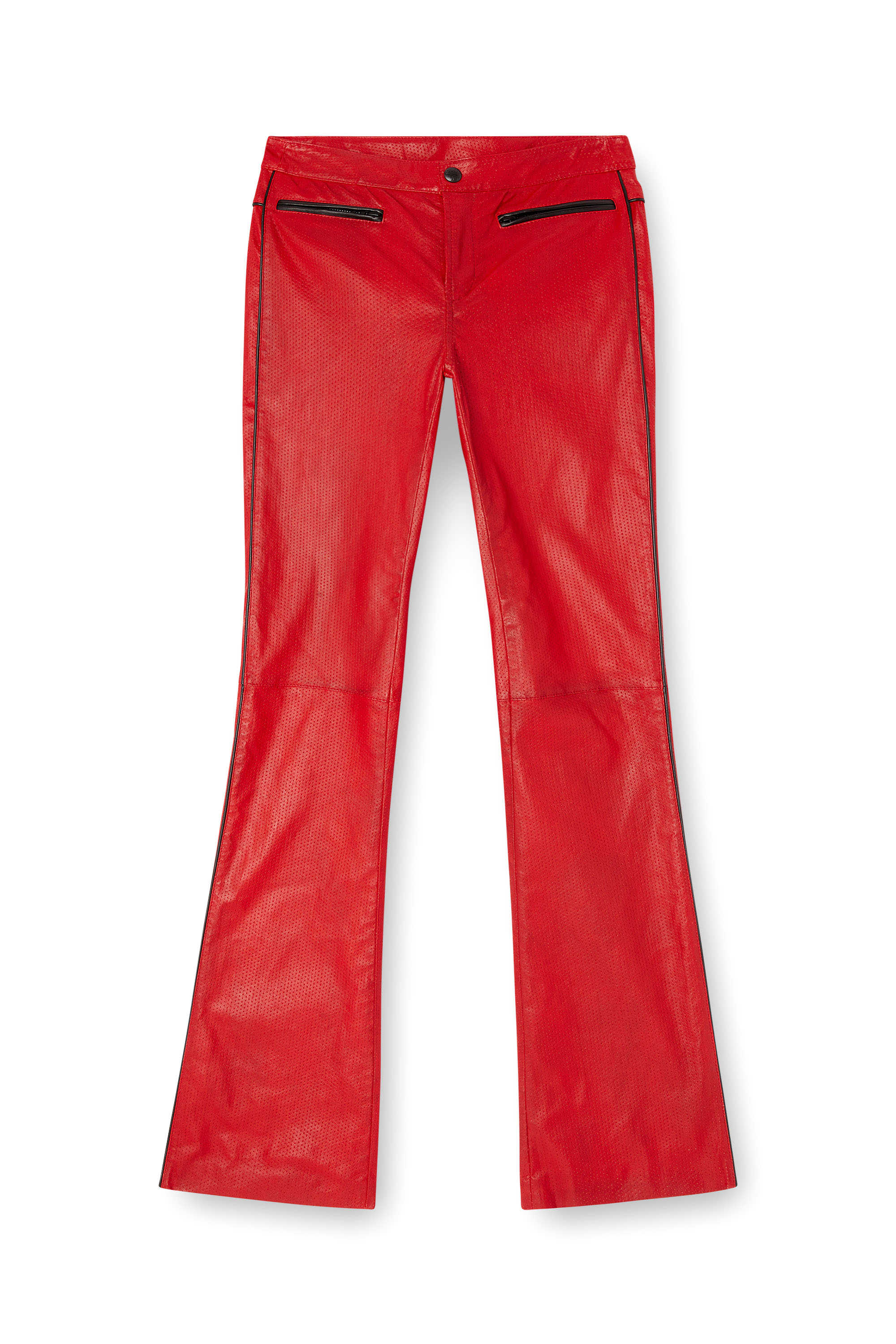 Diesel - L-INSEY, Pantalones de motorista de cuero elástico perforado Mujer in Rojo - 3