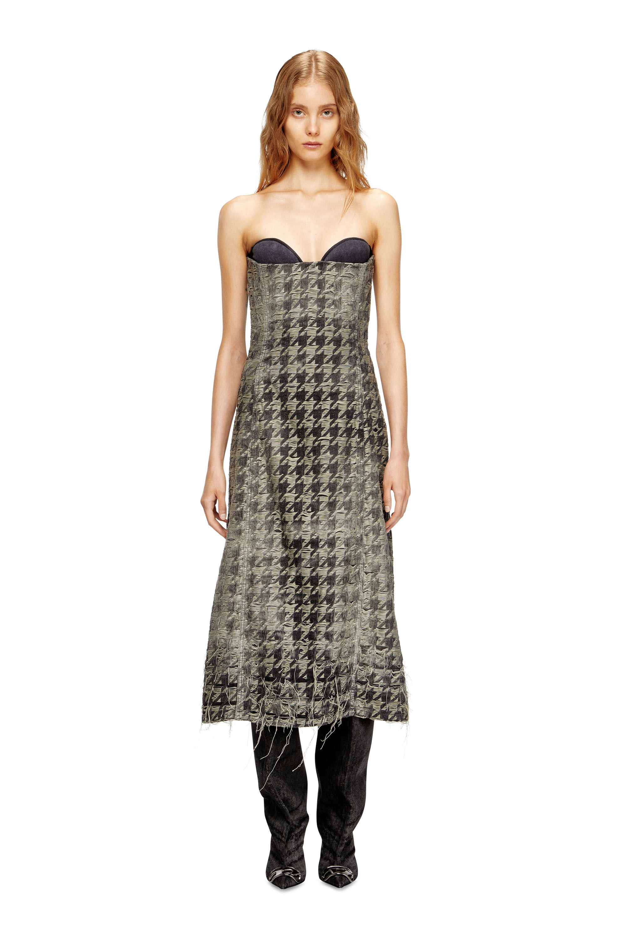 Diesel - DE-OLIVIA-FSH, Vestido midi en tejido denim con tejido de pata de gallo Mujer in Multicolor - 2