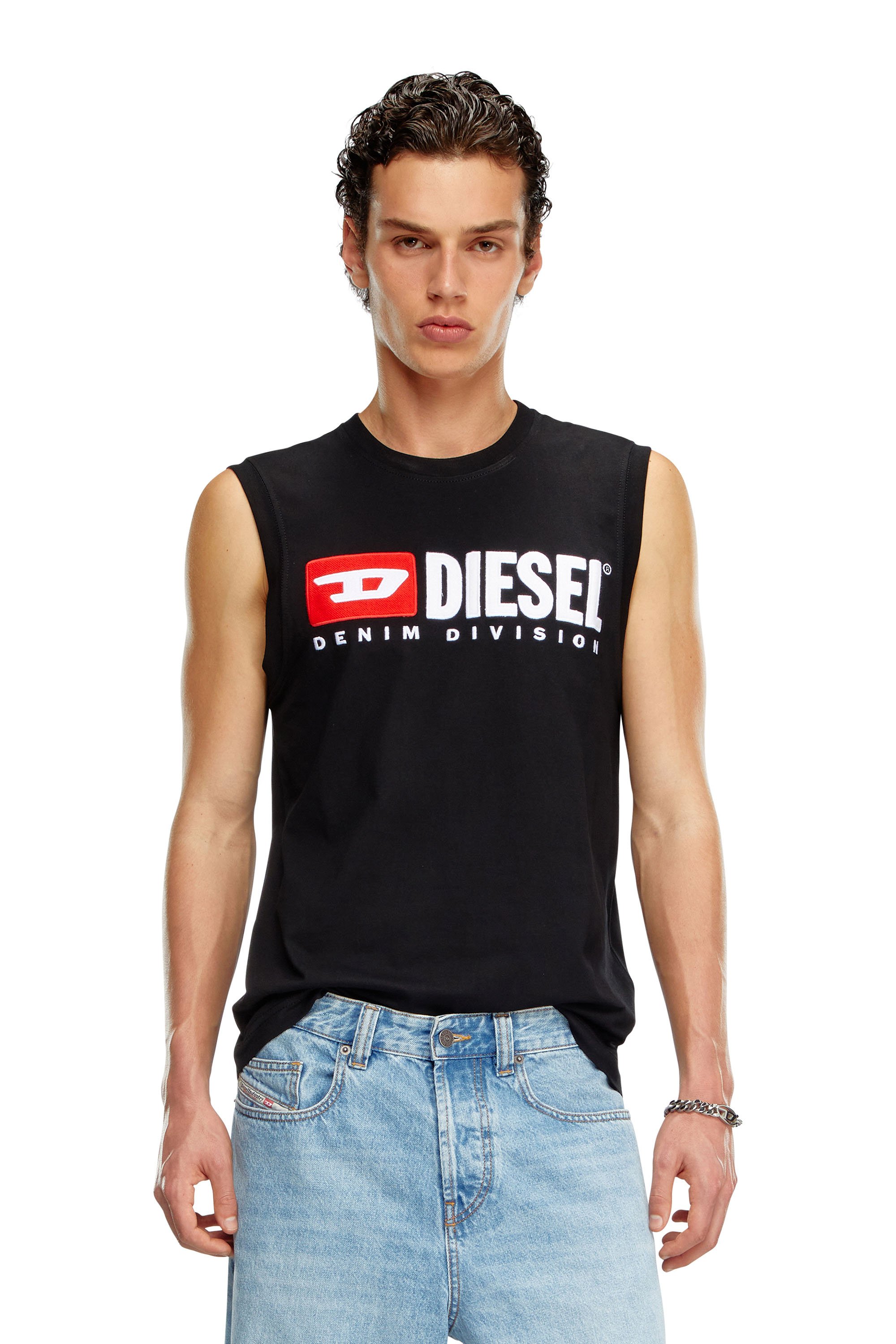 Diesel - T-ISCO-DIV, Hombre Camiseta sin mangas con logotipo estampado en el pecho in Negro - Image 1