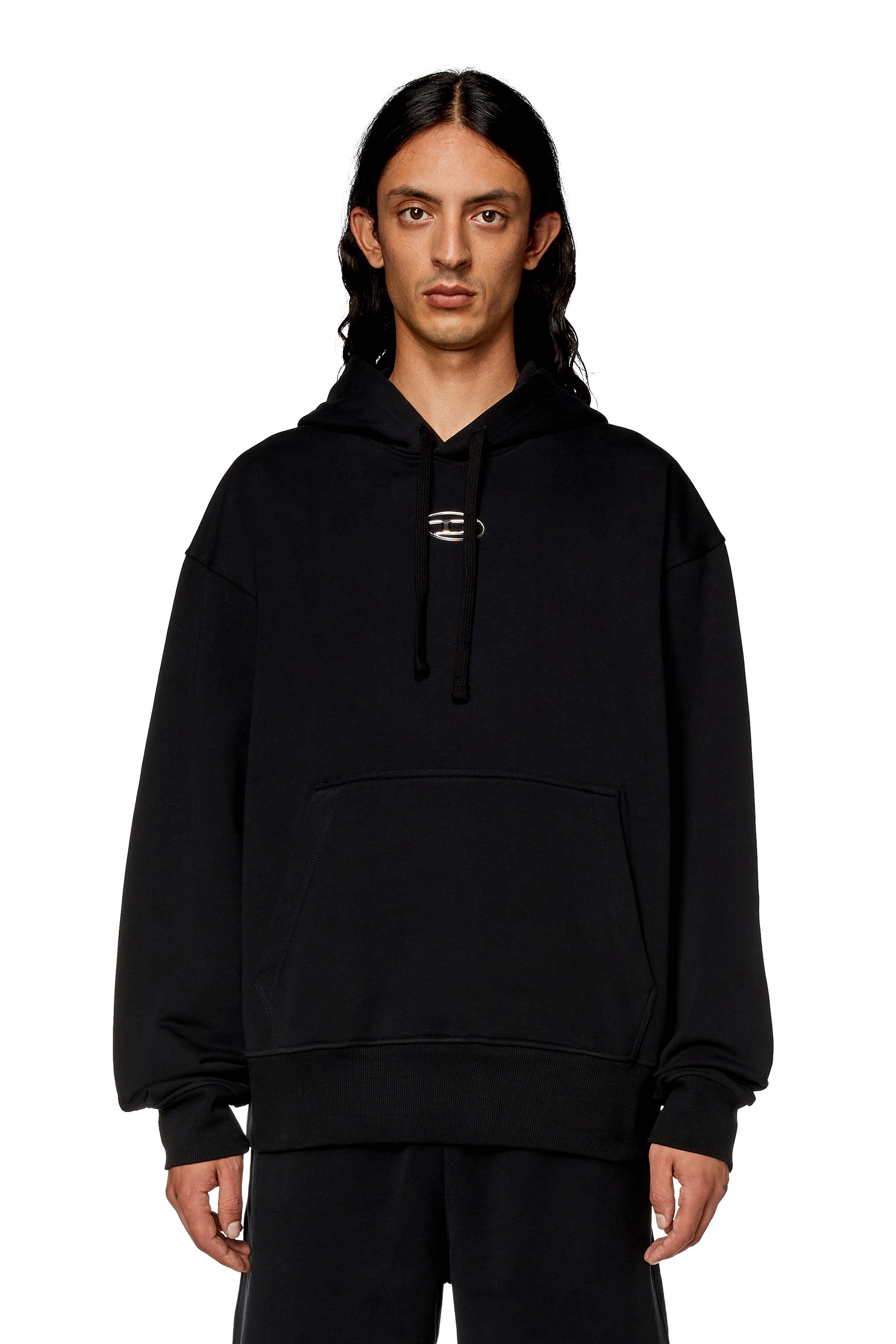 Diesel - S-MACS-HOOD-OD, Sudadera con capucha extragrande con logotipo metálico Hombre in Negro - 4