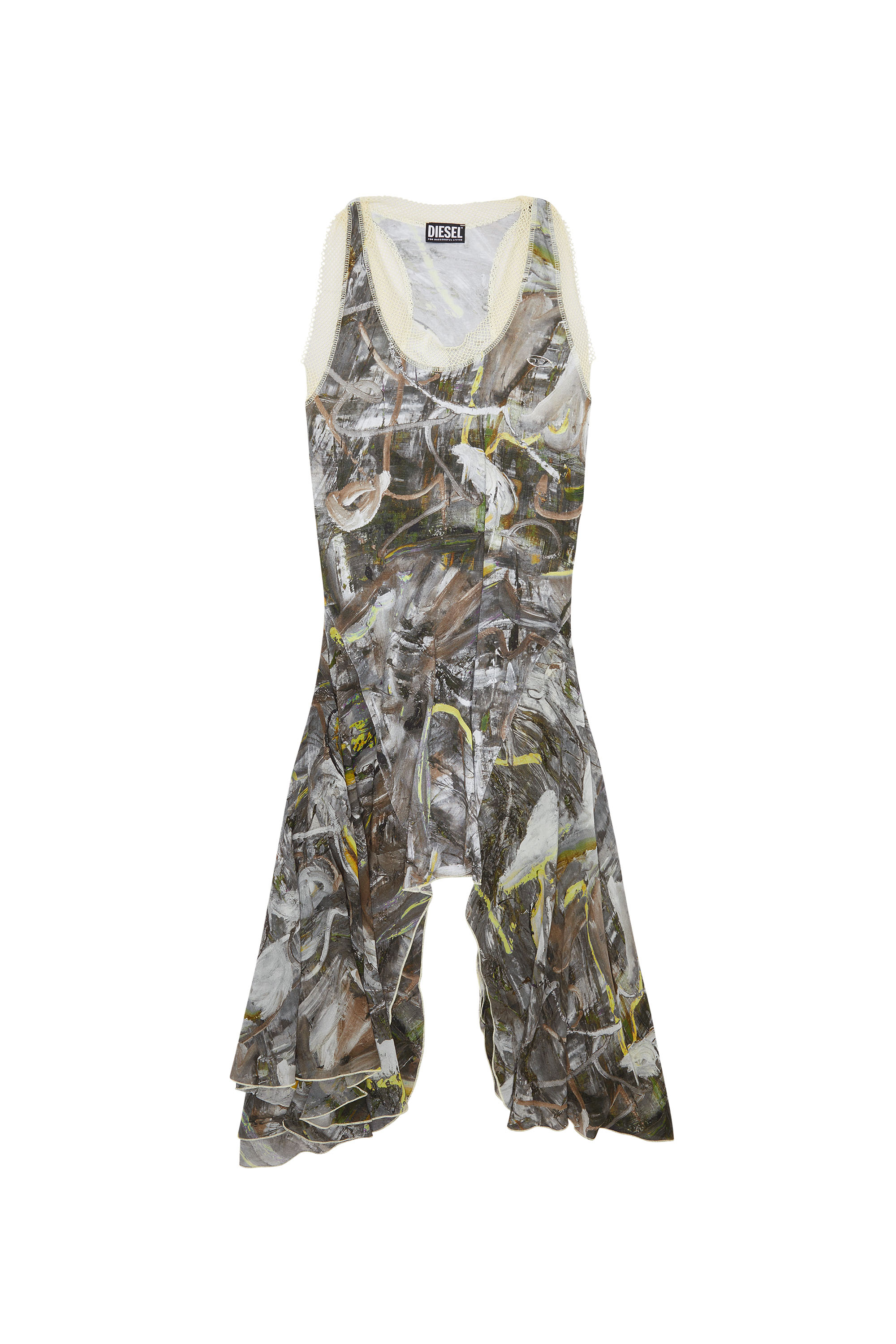Women's Printed jersey dress with mesh trims | Multicolor