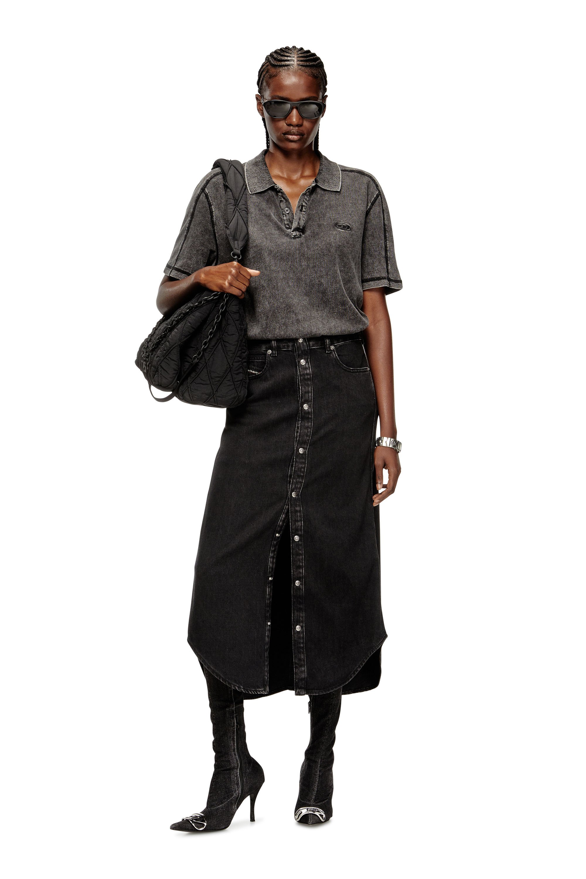 Diesel - DE-ARD-LONG, Falda midi de mezclilla Mujer in Negro - 2