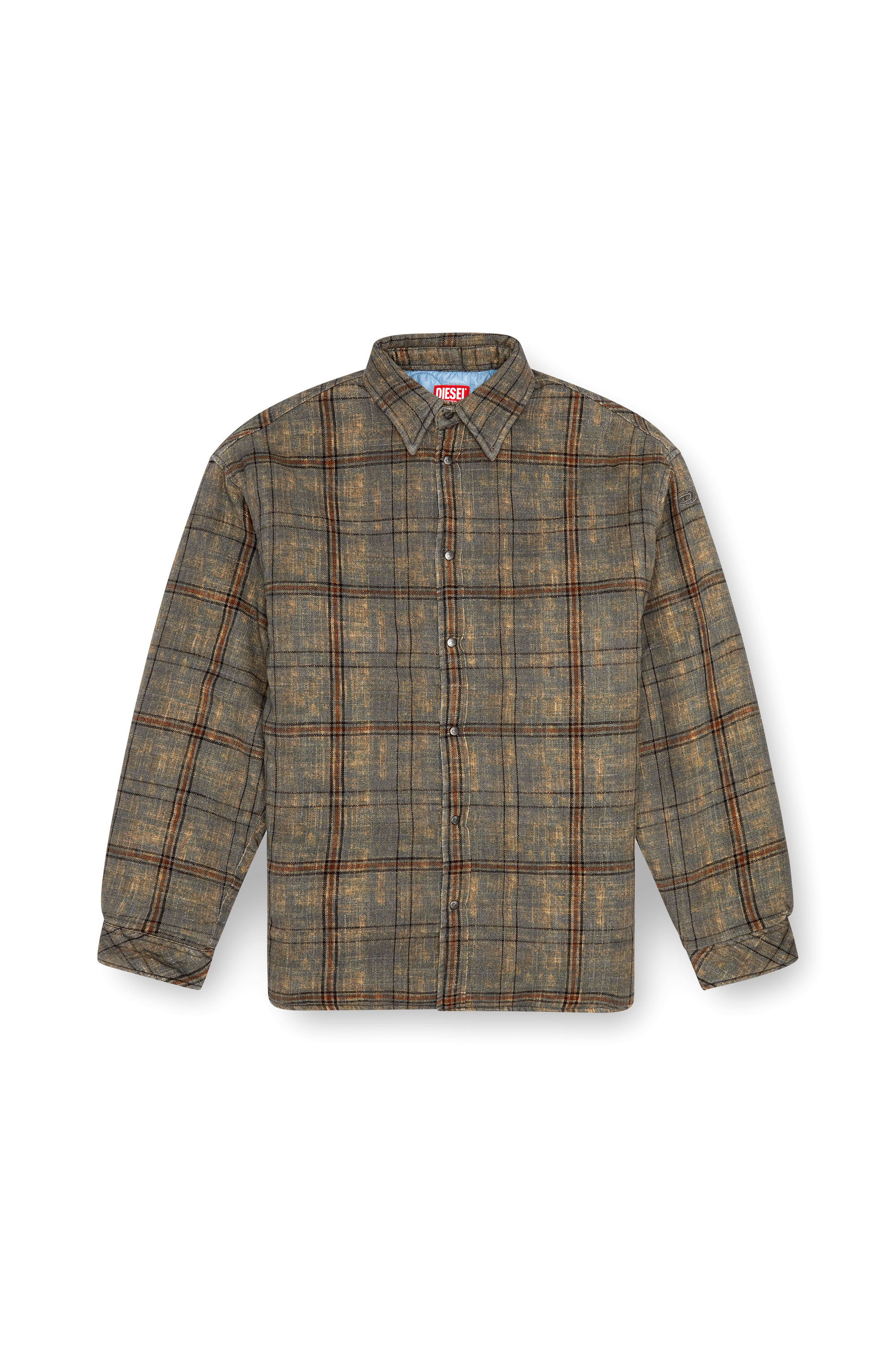 Diesel - S-HAMME, Man's Padded jacket in checked slub cotton in Green/Brown - 6