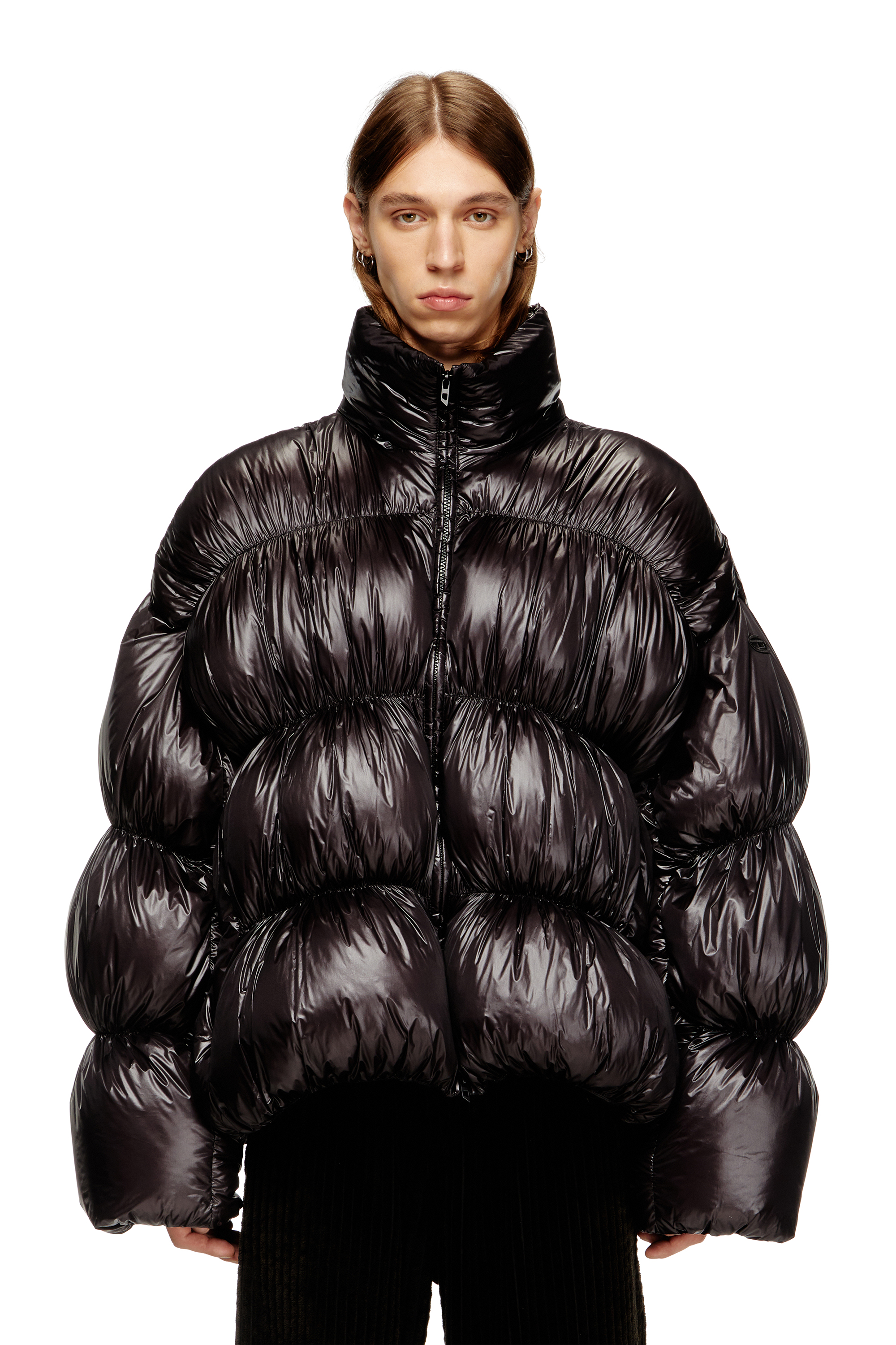 Diesel - W-CHOCO, Chaqueta de plumón con capucha con efecto burbuja Hombre in Negro - 1