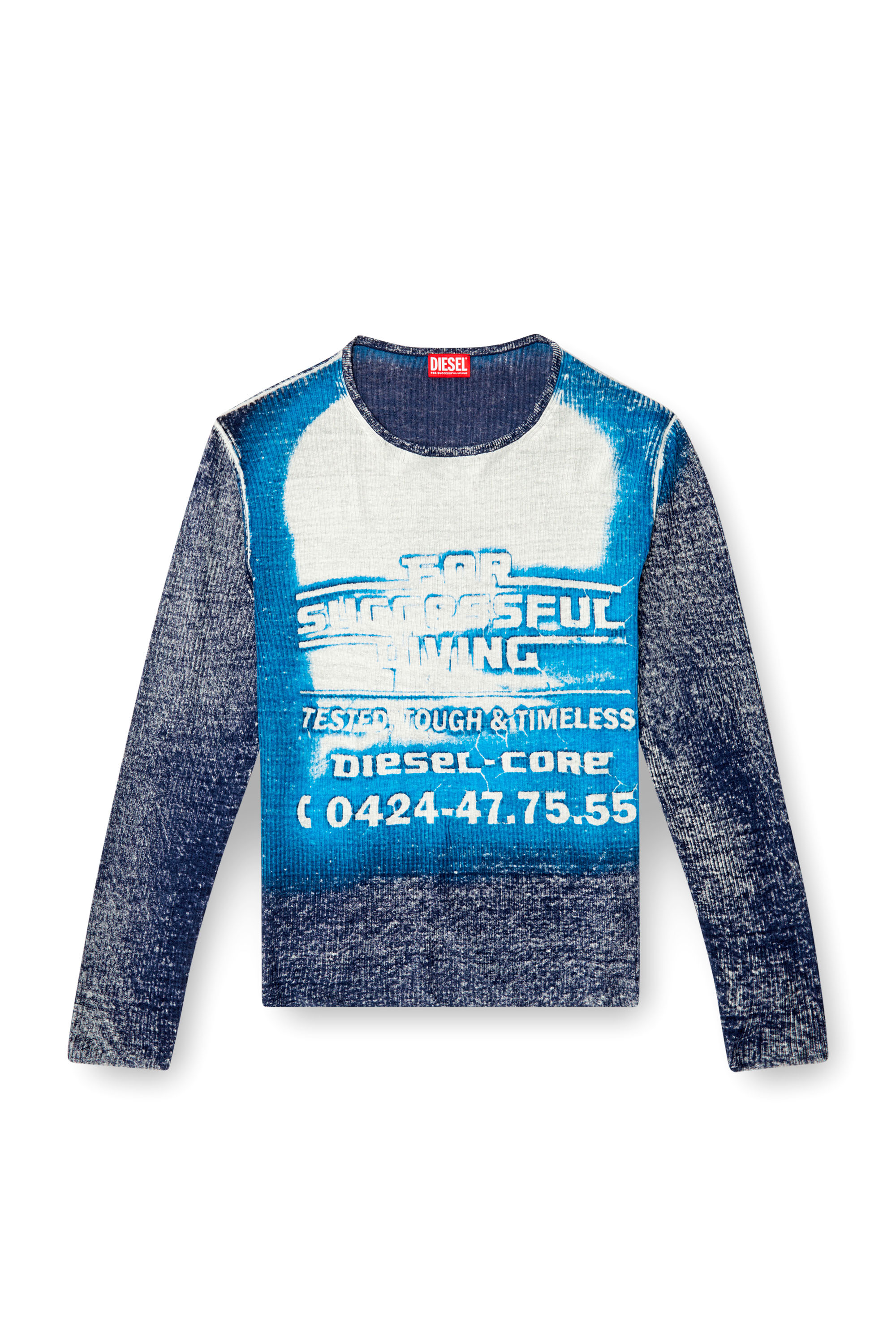 Diesel - K-ROD, Man's Linen jumper with logo graphic in Blue - 5