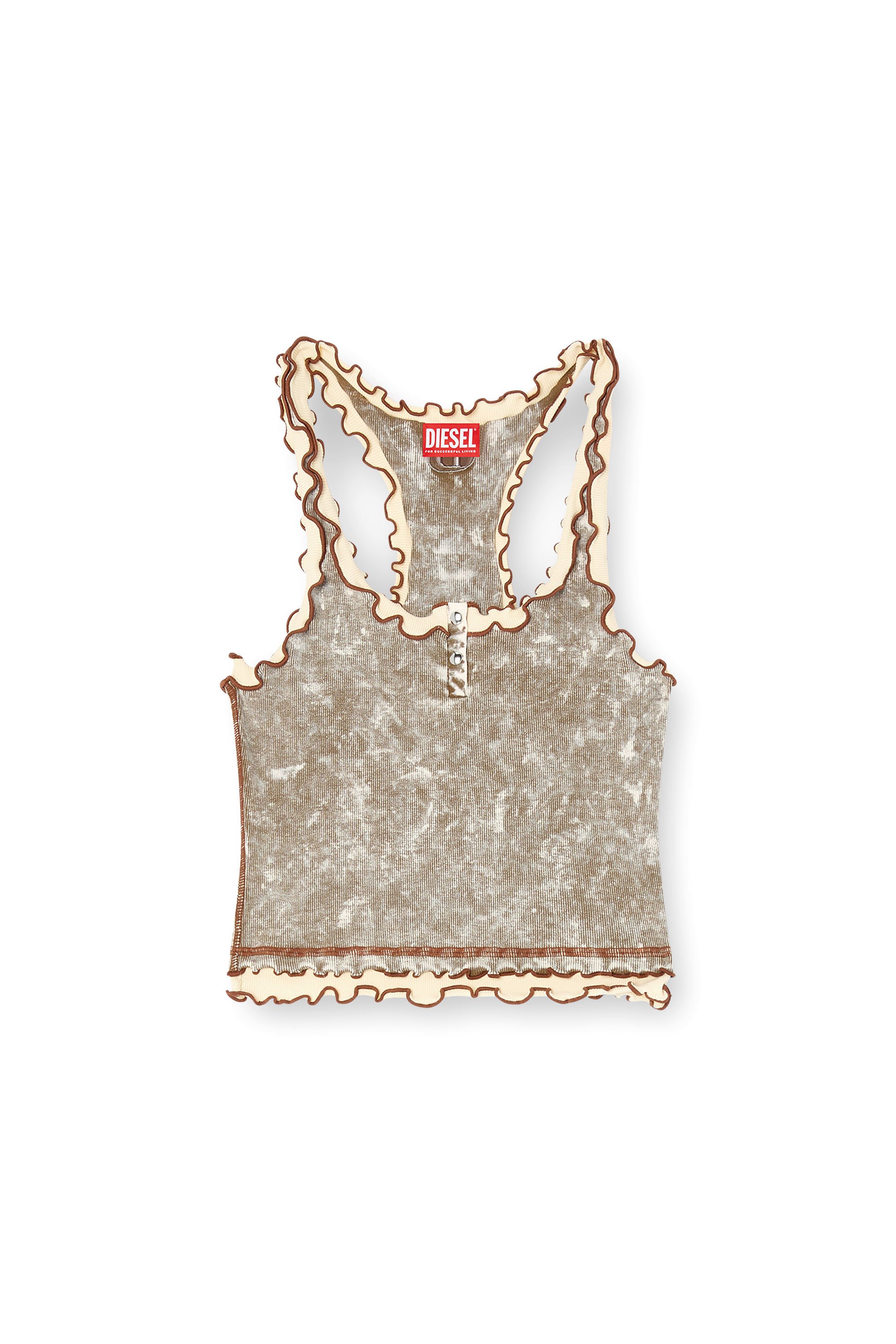 Diesel - T-ILIA-Q1, Woman's Marbled tank top with ruffles in Military Green - 4