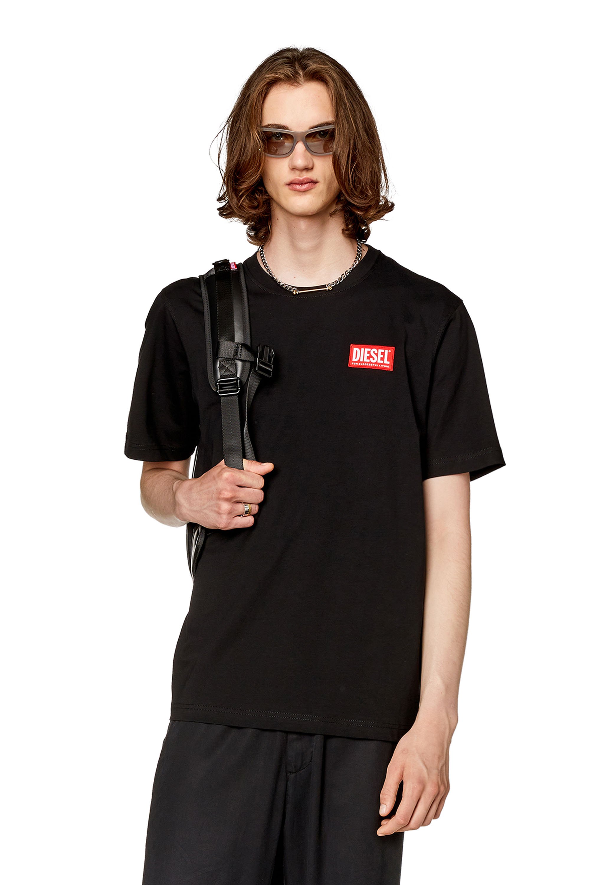 Diesel - T-JUST-NLABEL, Man T-shirt with logo patch in Black - Image 1