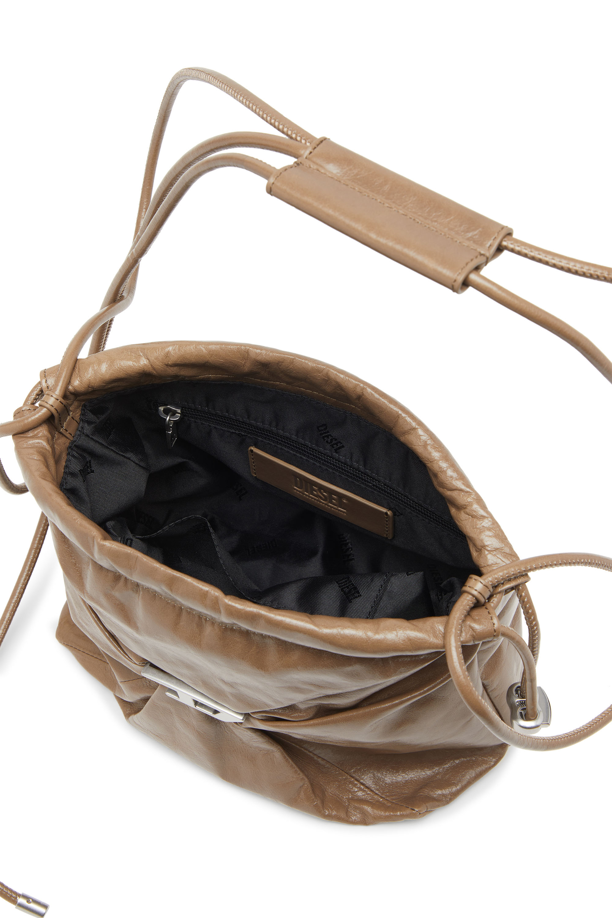 Diesel - SCRUNCH-D BUCKET, Scrunch-D-Bolso tipo cubo en cuero arrugado y brillante Mujer in ToBeDefined - 4