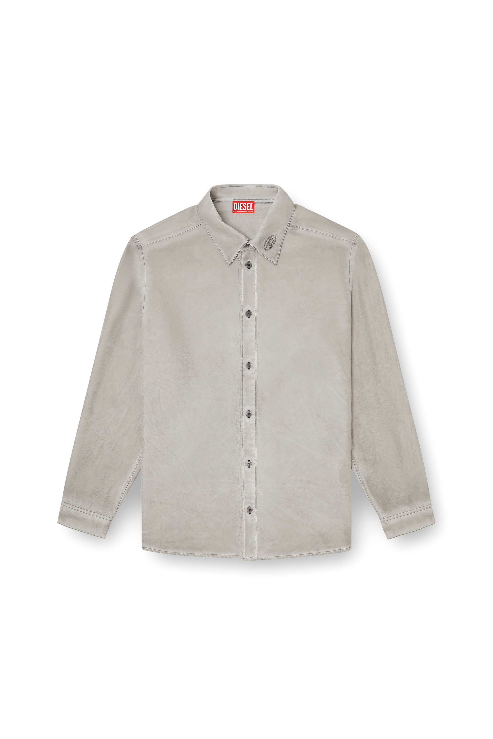 Diesel - S-LEON, Camisa de tejido fluido arrugada con cuello y logotipo Unisex in Gris - 6