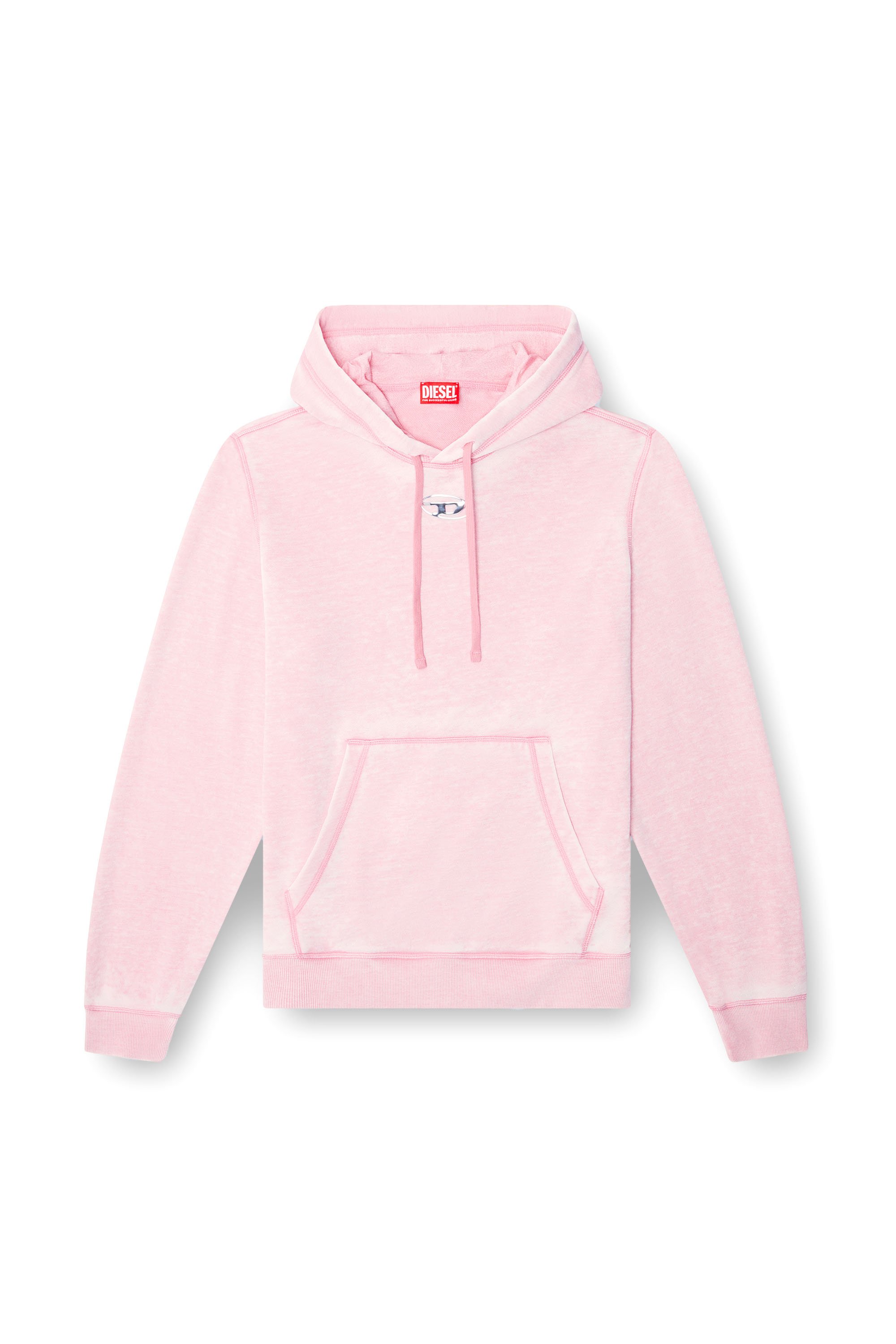 Diesel - S-GINN-HOOD-PAK, Man's Burnout hoodie with metal-look logo in Pink - 4