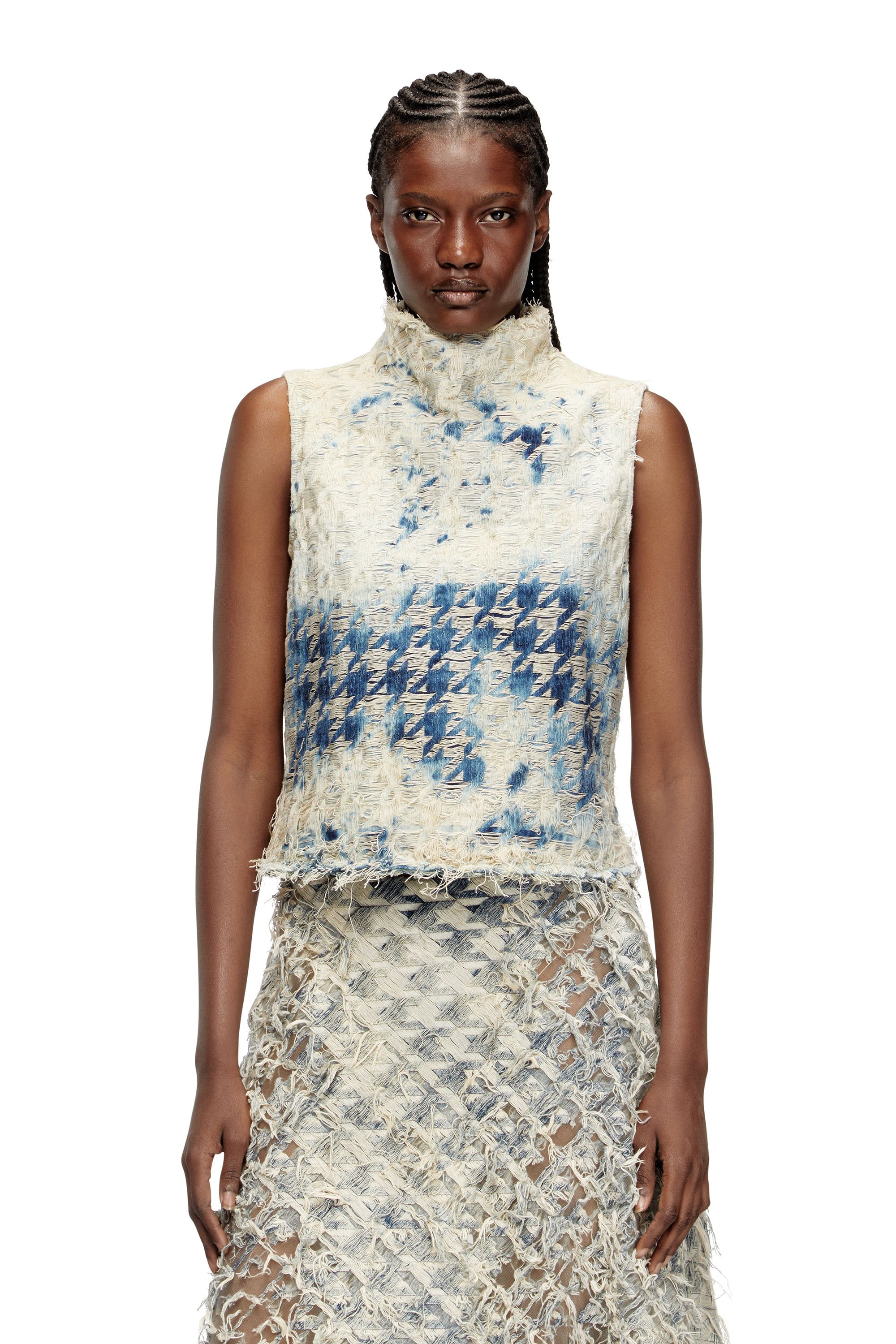 Diesel - DE-TAPI-FSH2, Woman's Sleeveless top in houndstooth-weave denim in Medium blue - 1