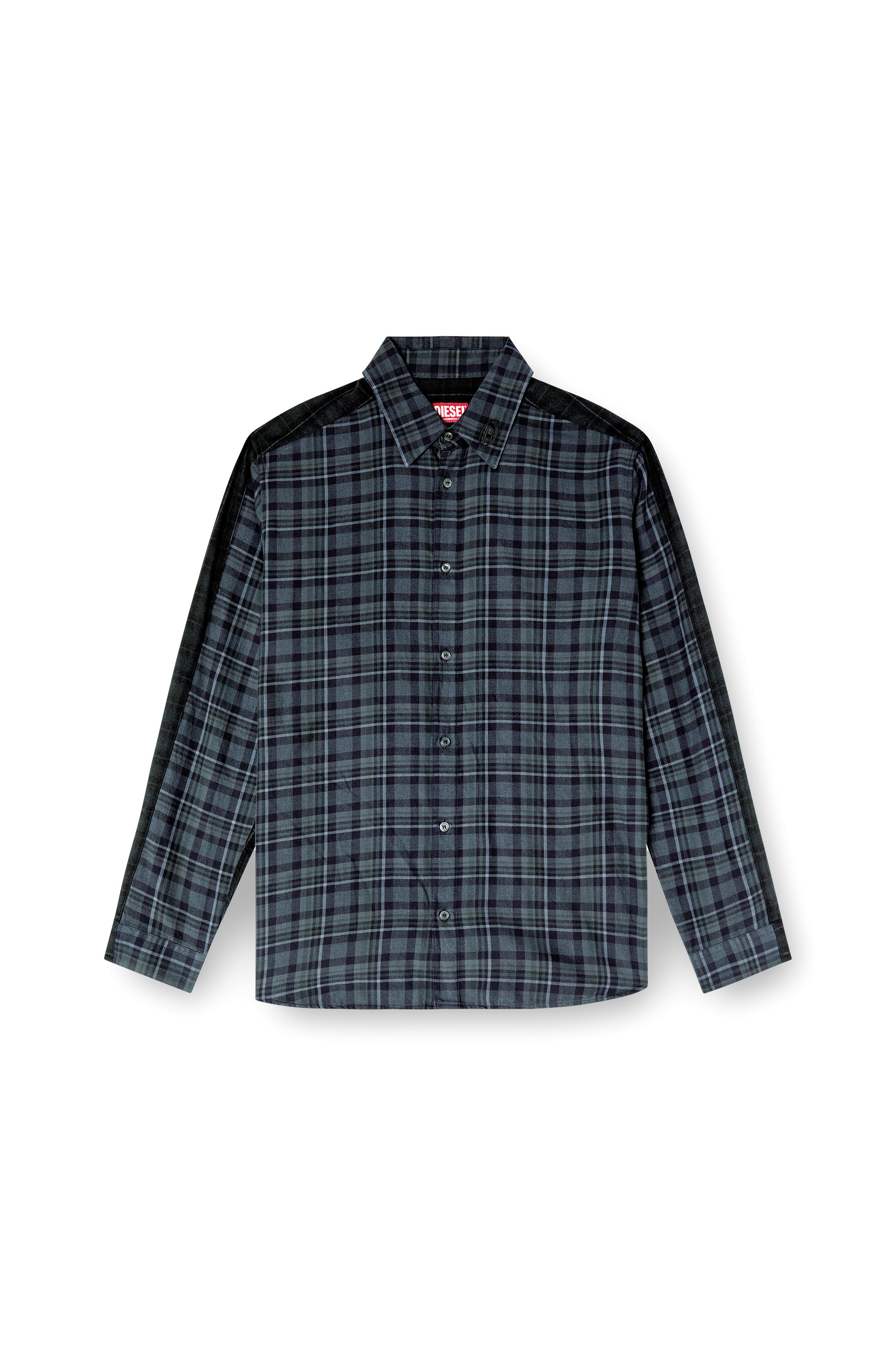 Diesel - S-SIMPLY-CHECK, Man's Spliced check flannel shirt in Black/Blue - 4