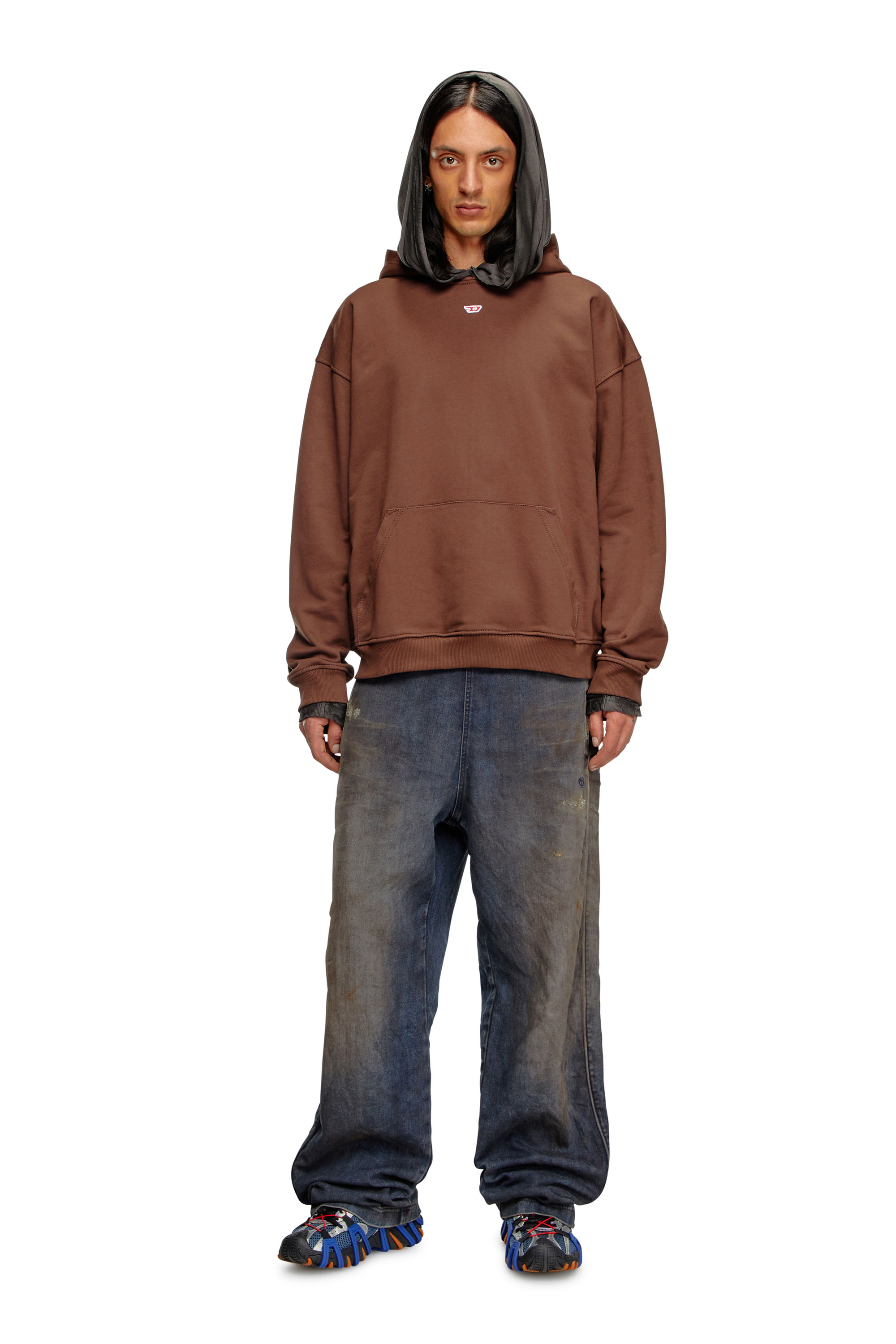 Diesel - S-BOXT-HOOD-D, Man Hoodie with D logo patch in Brown - Image 2