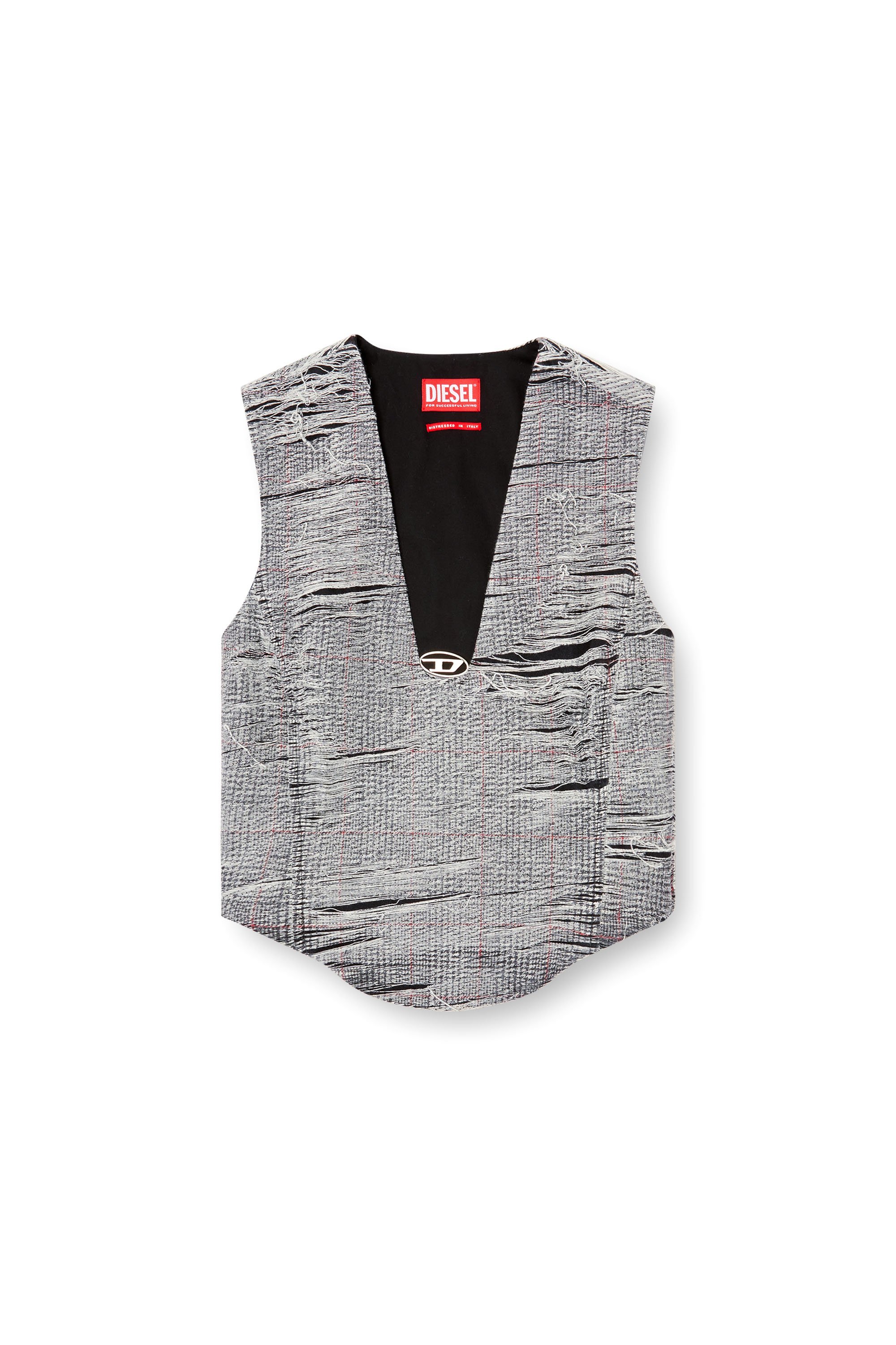 Diesel - DE-LARIS-FSG, Woman's Top in distressed Prince of Wales denim in Grey - 5