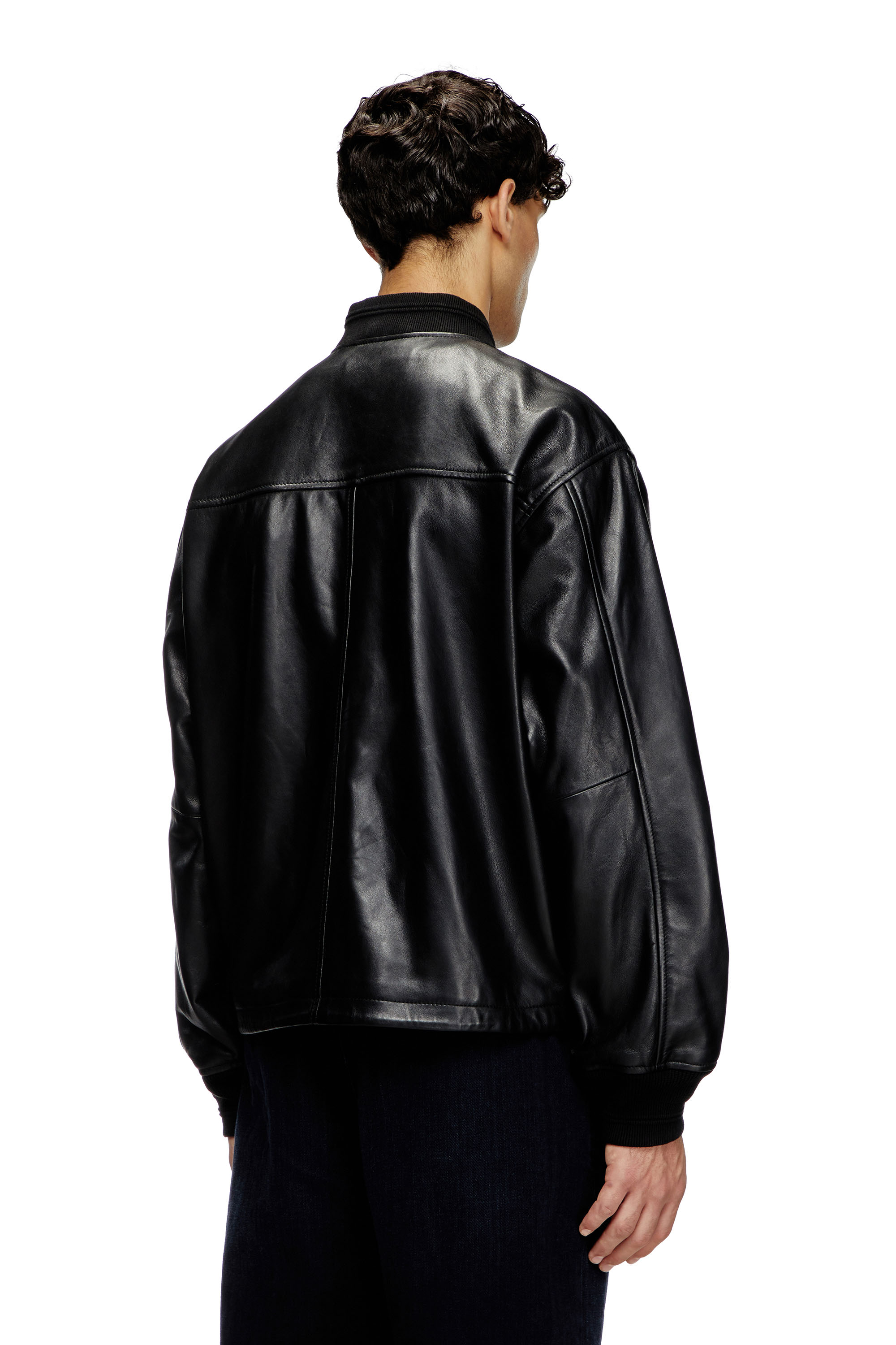 Diesel - L-KHAT, Man's Waxed-leather bomber jacket in Black - 3