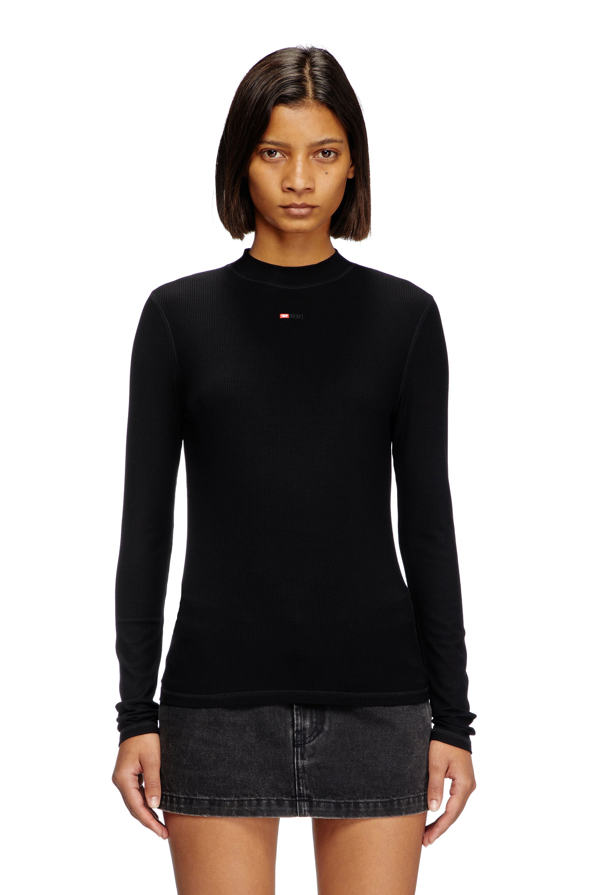 Diesel - T-MOKKY-LS-MICRODIV, Unisex's Mock-neck top with micro logo in Black - 4