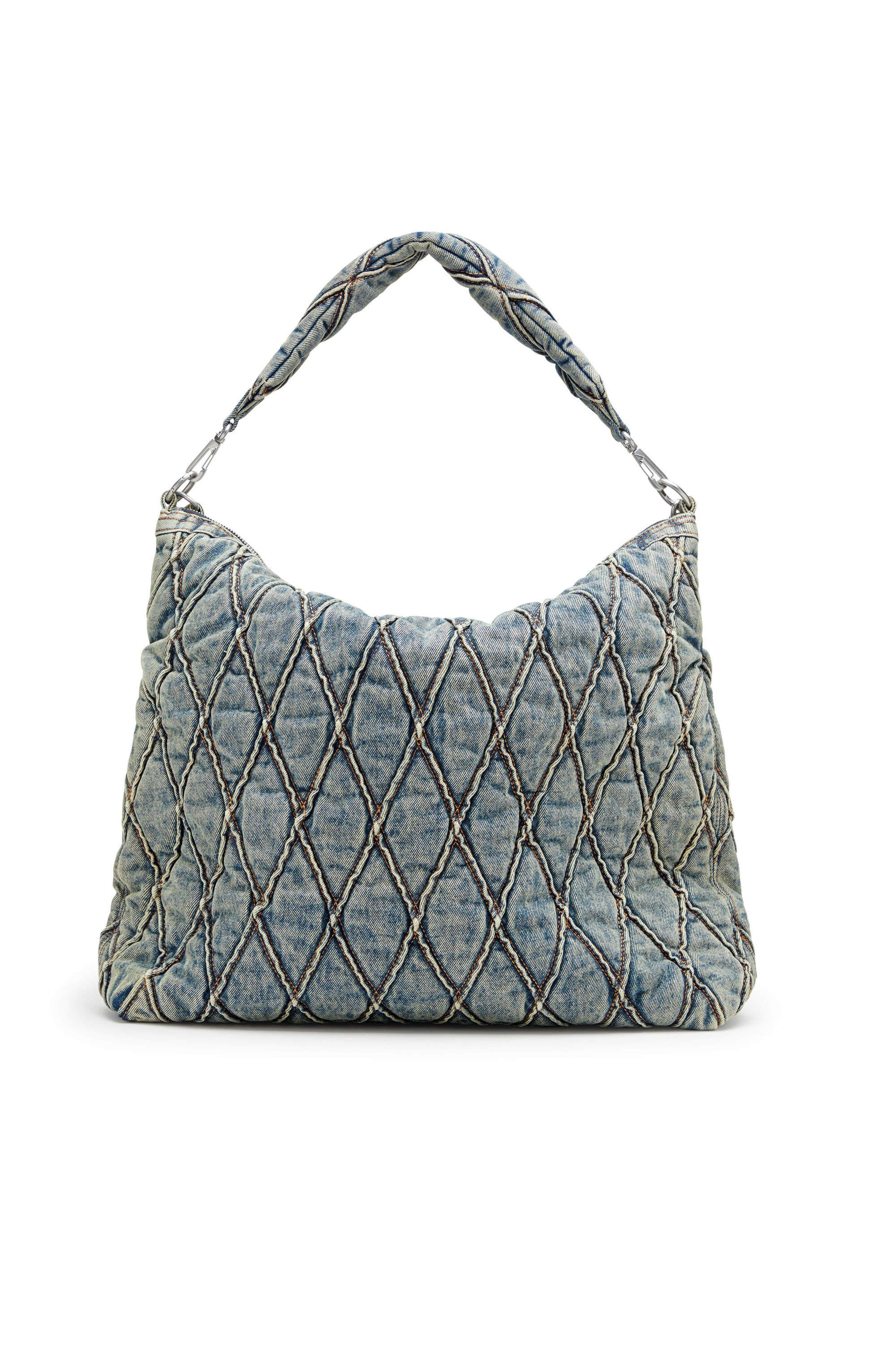 Diesel - CHARM-D HOBO, Charm-D-Bolso hobo grande en denim acolchado con motivo argyle Mujer in Azul marino - 3