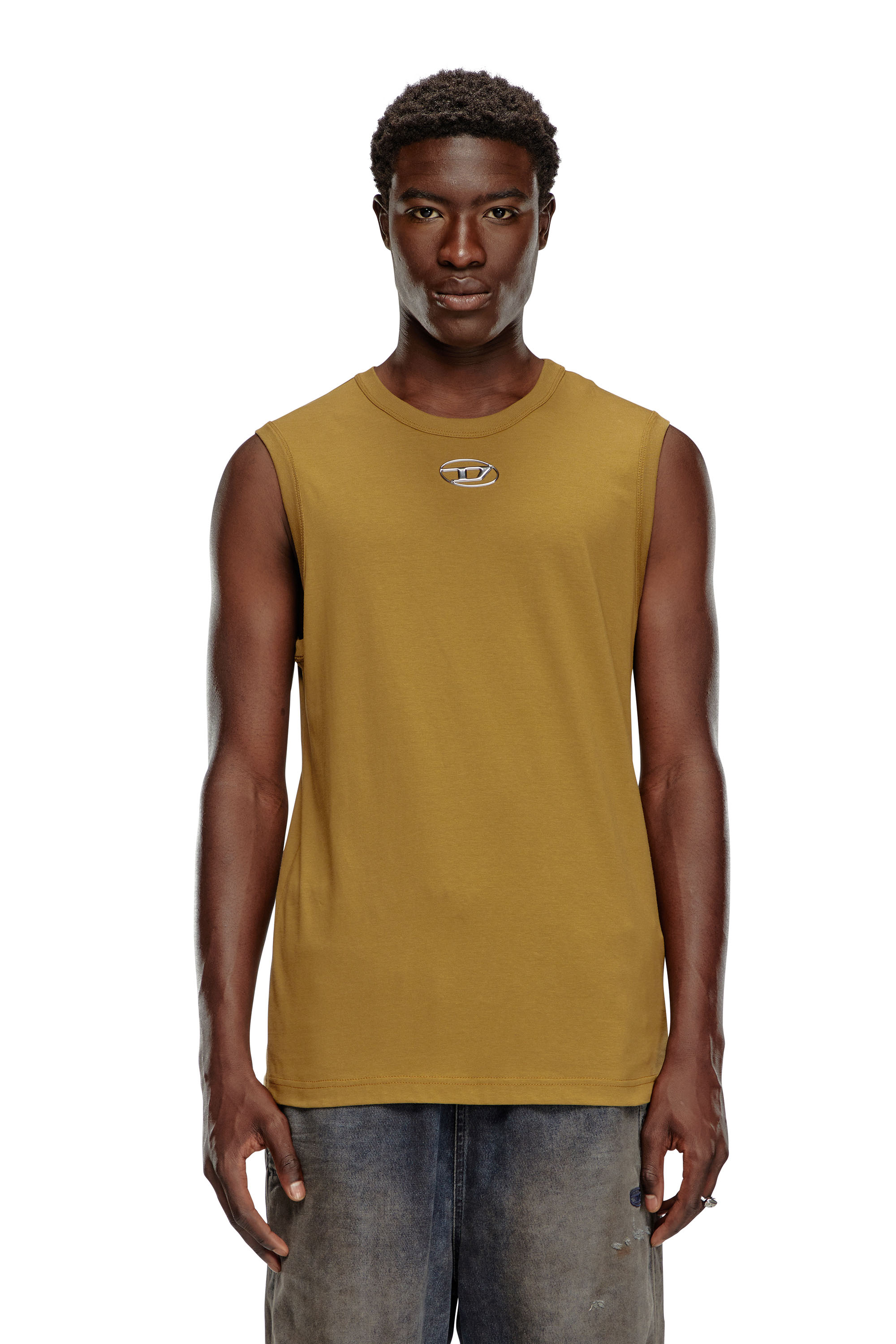 Diesel - T-BISCO-OD, Man's Tank top with injection-moulded Oval D in Light Brown - 1