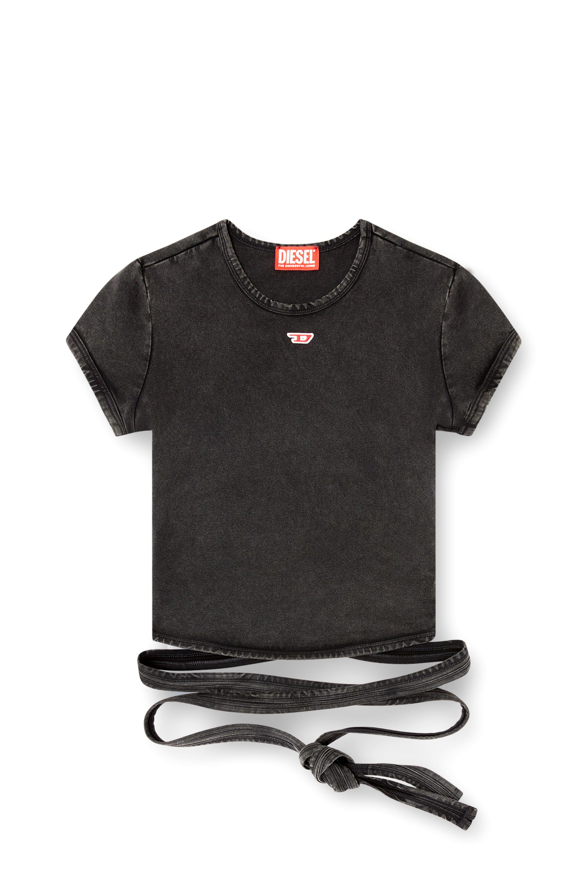 Diesel - T-BUNNY-TAIL-R1, Woman's Denim-look T-shirt with wrap ties in Black - 4