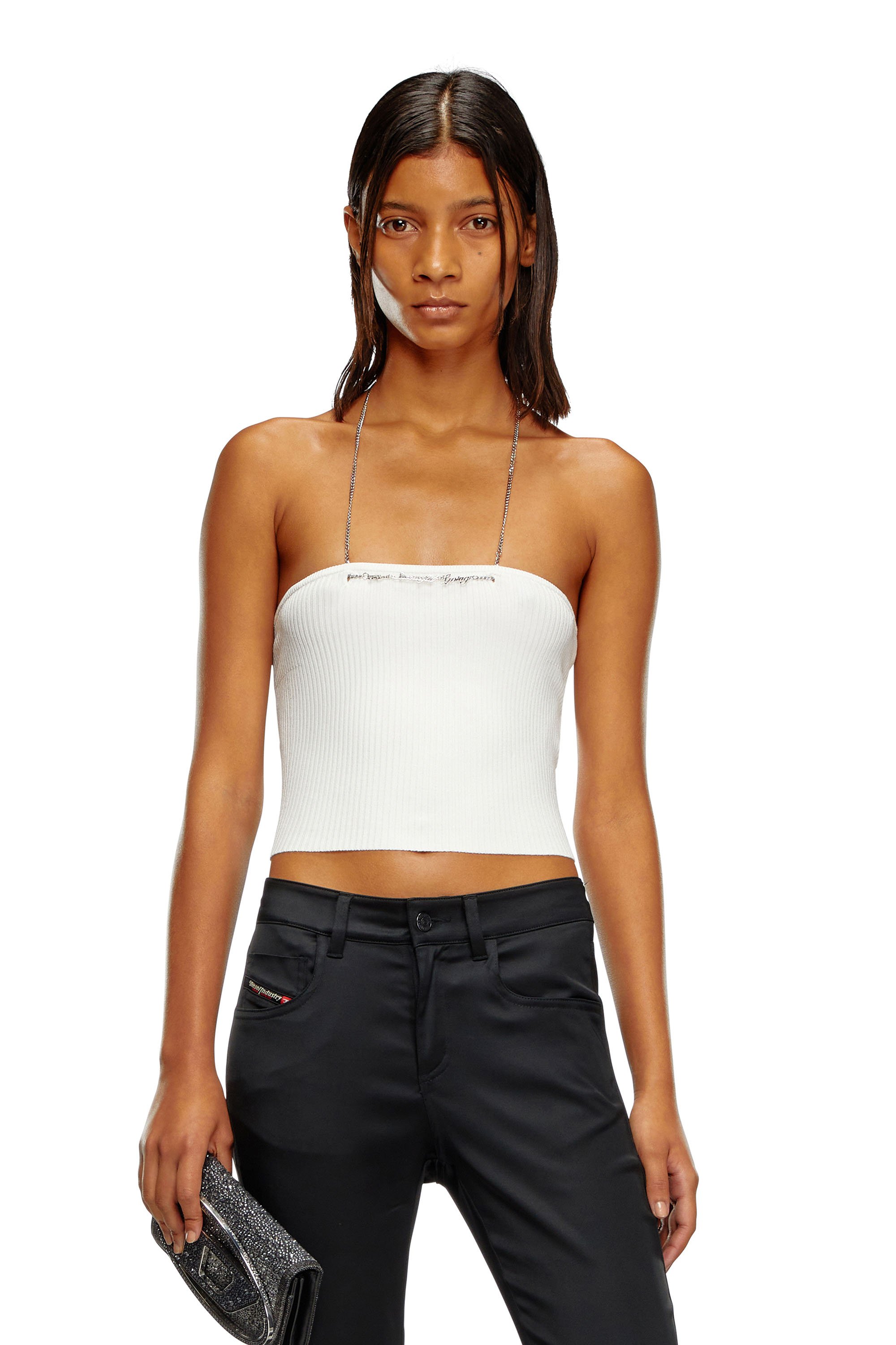 Diesel - M-ANDAS, Woman Cropped knit top with chain halterneck in White - Image 1