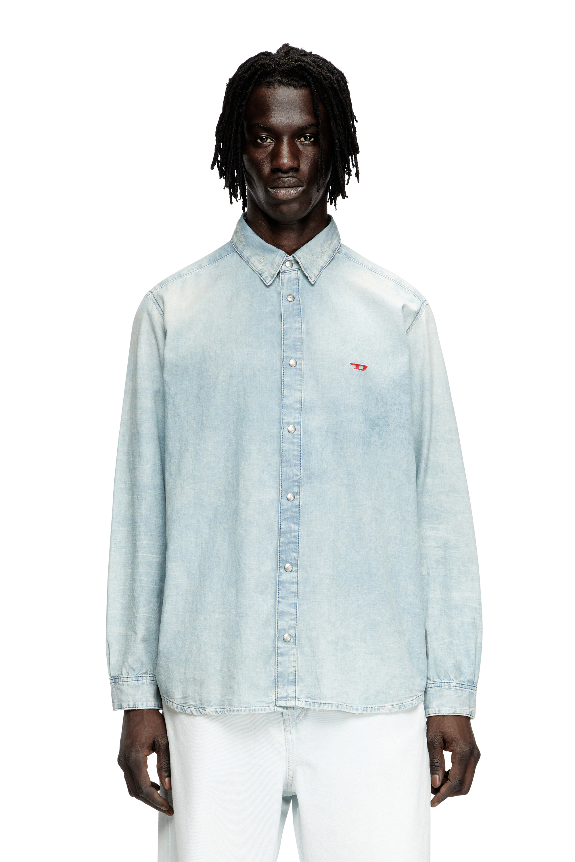 Diesel - D-SIMPLY, Man's Shirt in bleach-effect denim in Light Blue - 2