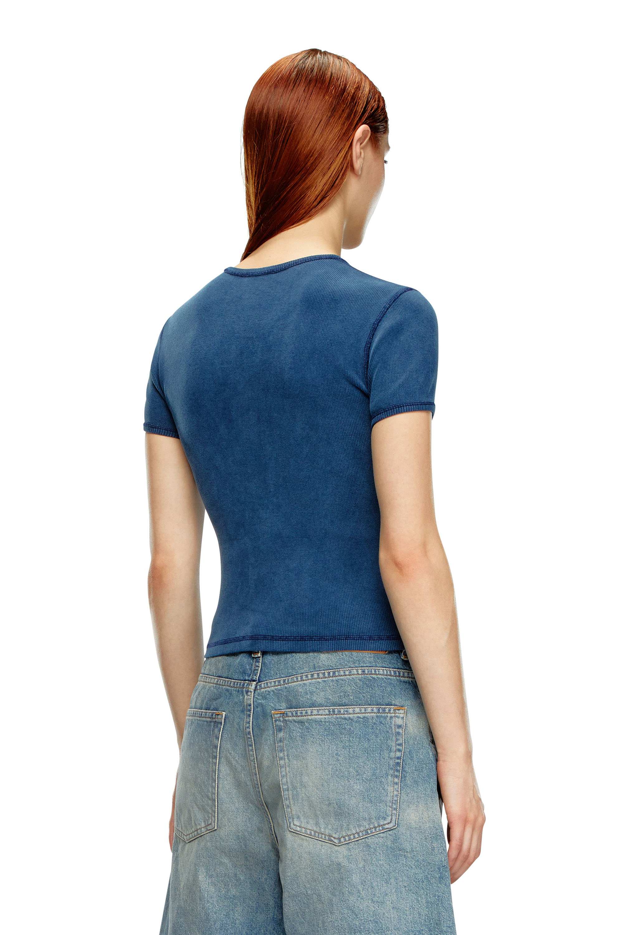Diesel - T-ELE-LONG-P2, Woman T-shirt with winged Diesel foil print in Blue - Image 3