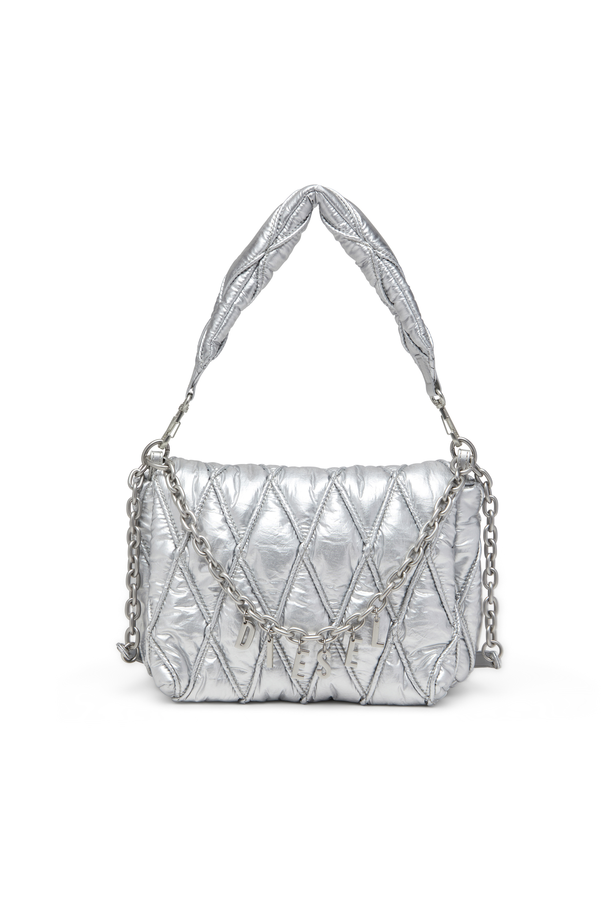 Diesel - CHARM-D SHOULDER M, Charm-D M-Bolso de hombro de nailon metálico Mujer in Plateado - 1